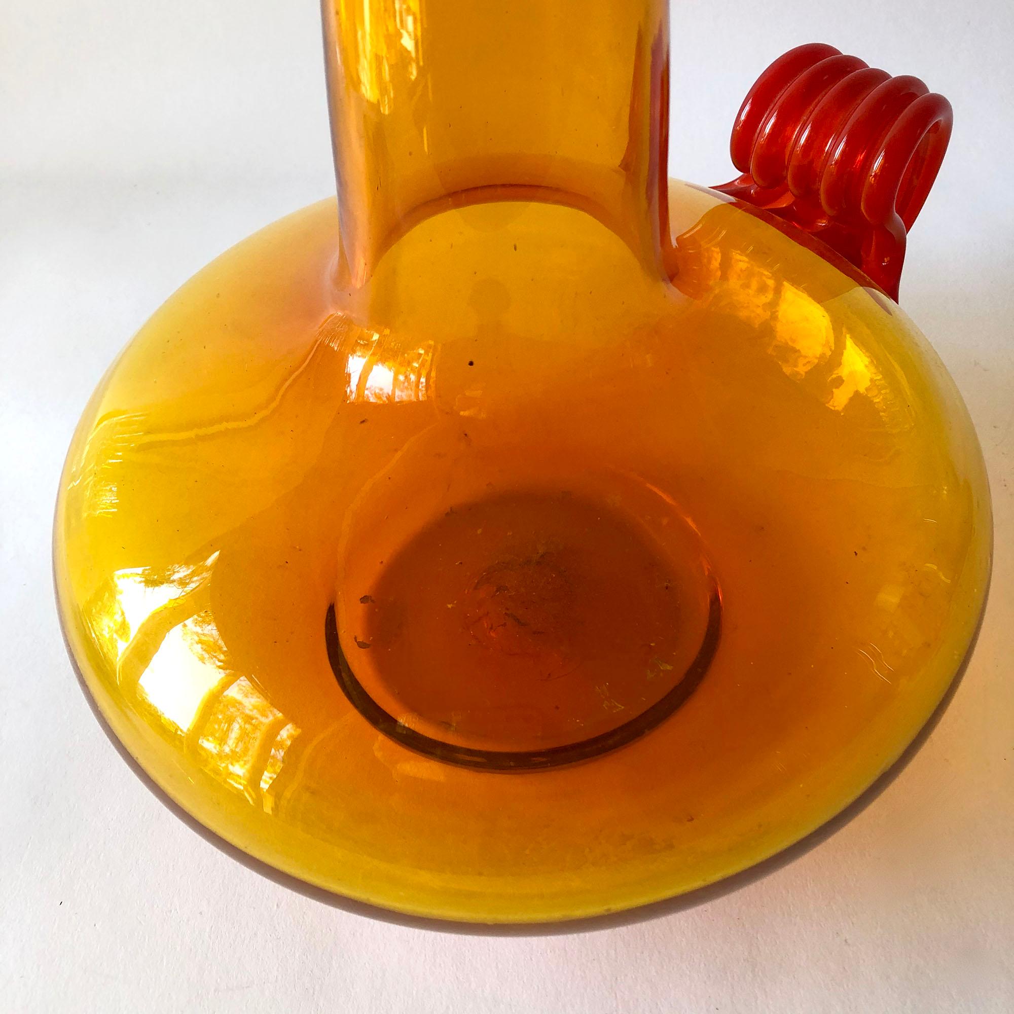 Mid-20th Century Rare Wayne Husted for Blenko Tangerine Bird Vase Sculpture Vessel