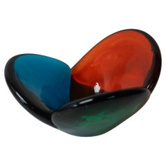 Raro cuenco de cristal tricolor Wayne Husted para Blenko Fabricado en Italia 1958