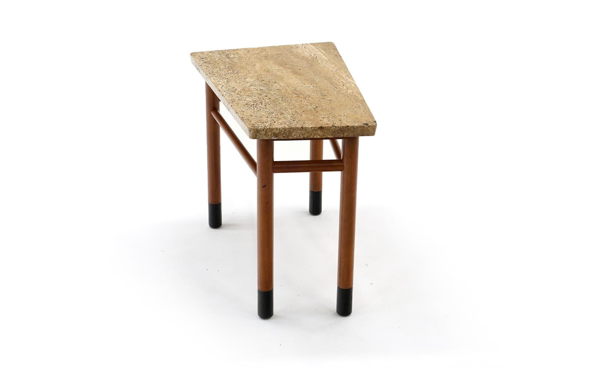 American Rare Wedge Side Table with Travertine Top by Edward Wormley for Dunbar
