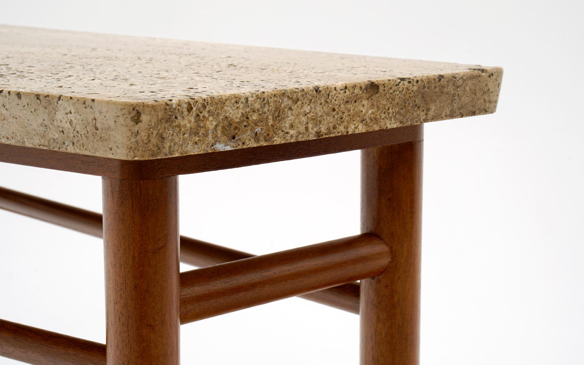 Leather Rare Wedge Side Table with Travertine Top by Edward Wormley for Dunbar