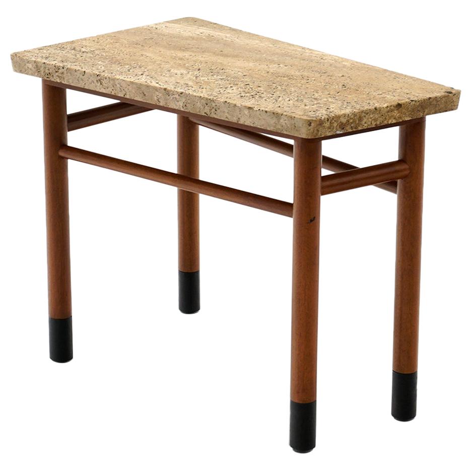 Rare Wedge Side Table with Travertine Top by Edward Wormley for Dunbar