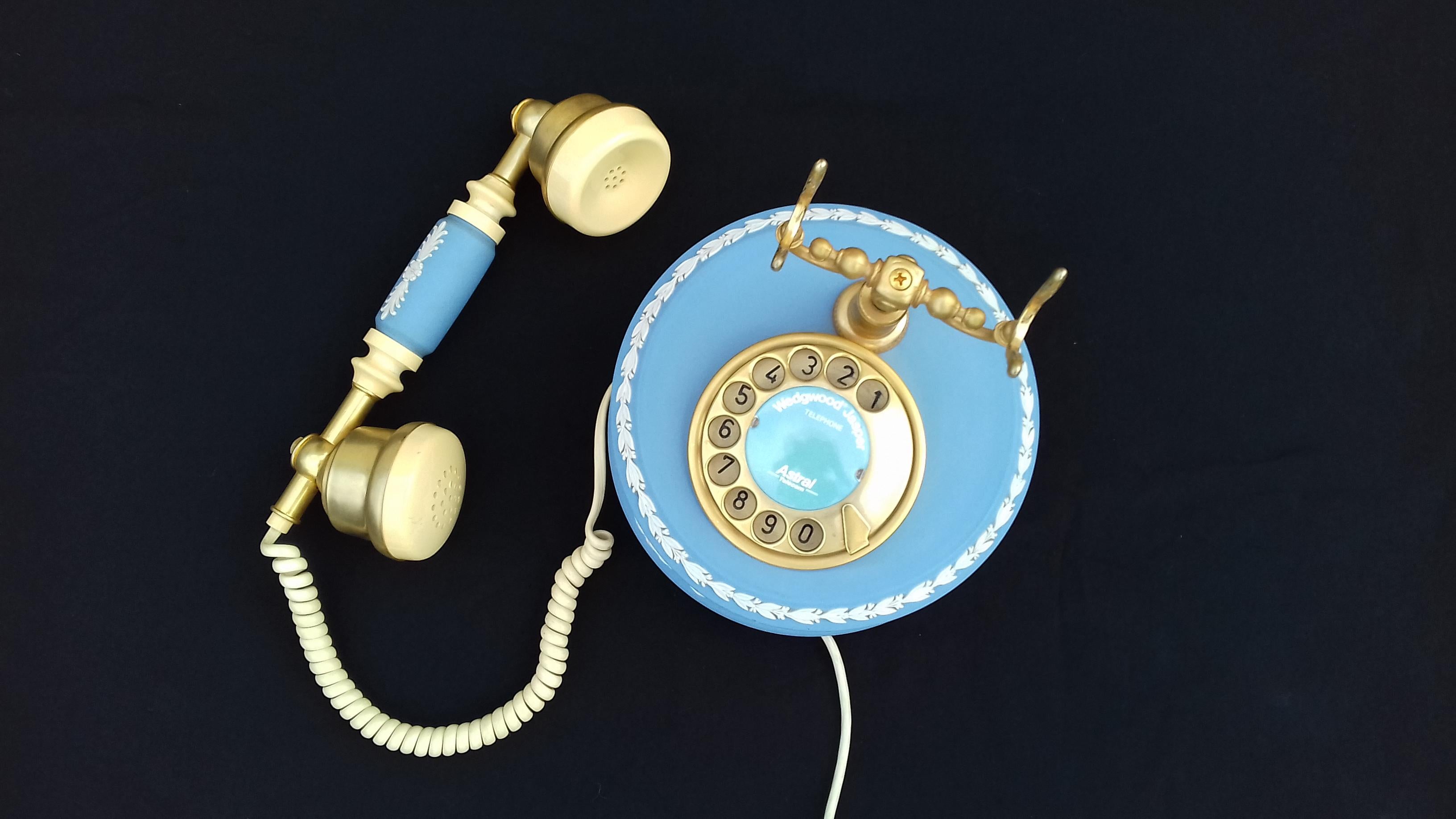 RARE Wedgwood Jasperware Blue Rotary Dial Telephone Astral Vintage Collector 4