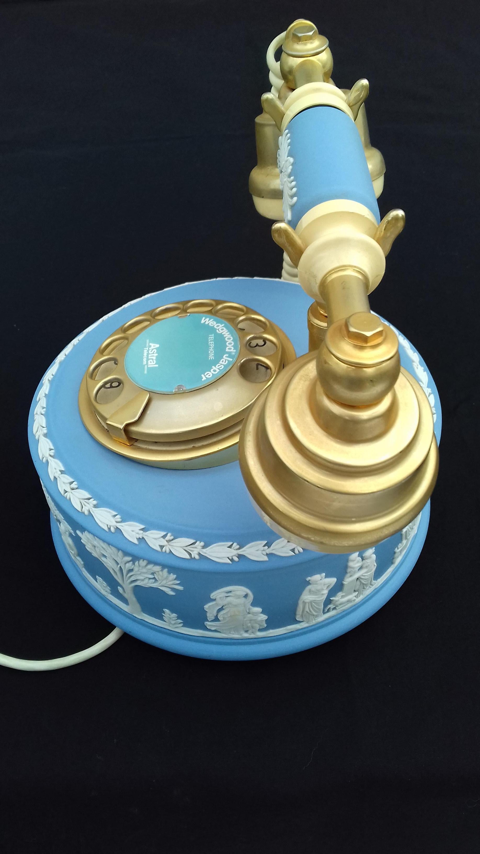 RARE Wedgwood Jasperware Blue Rotary Dial Telephone Astral Vintage Collector 6
