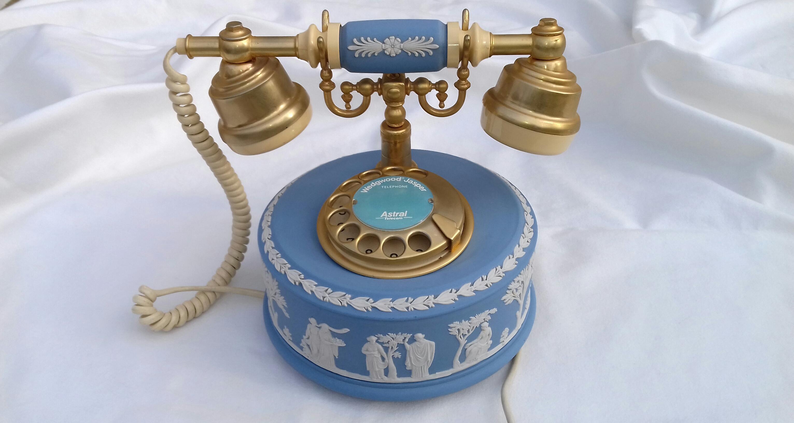 RARE Wedgwood Jasperware Blue Rotary Dial Telephone Astral Vintage Collector 8