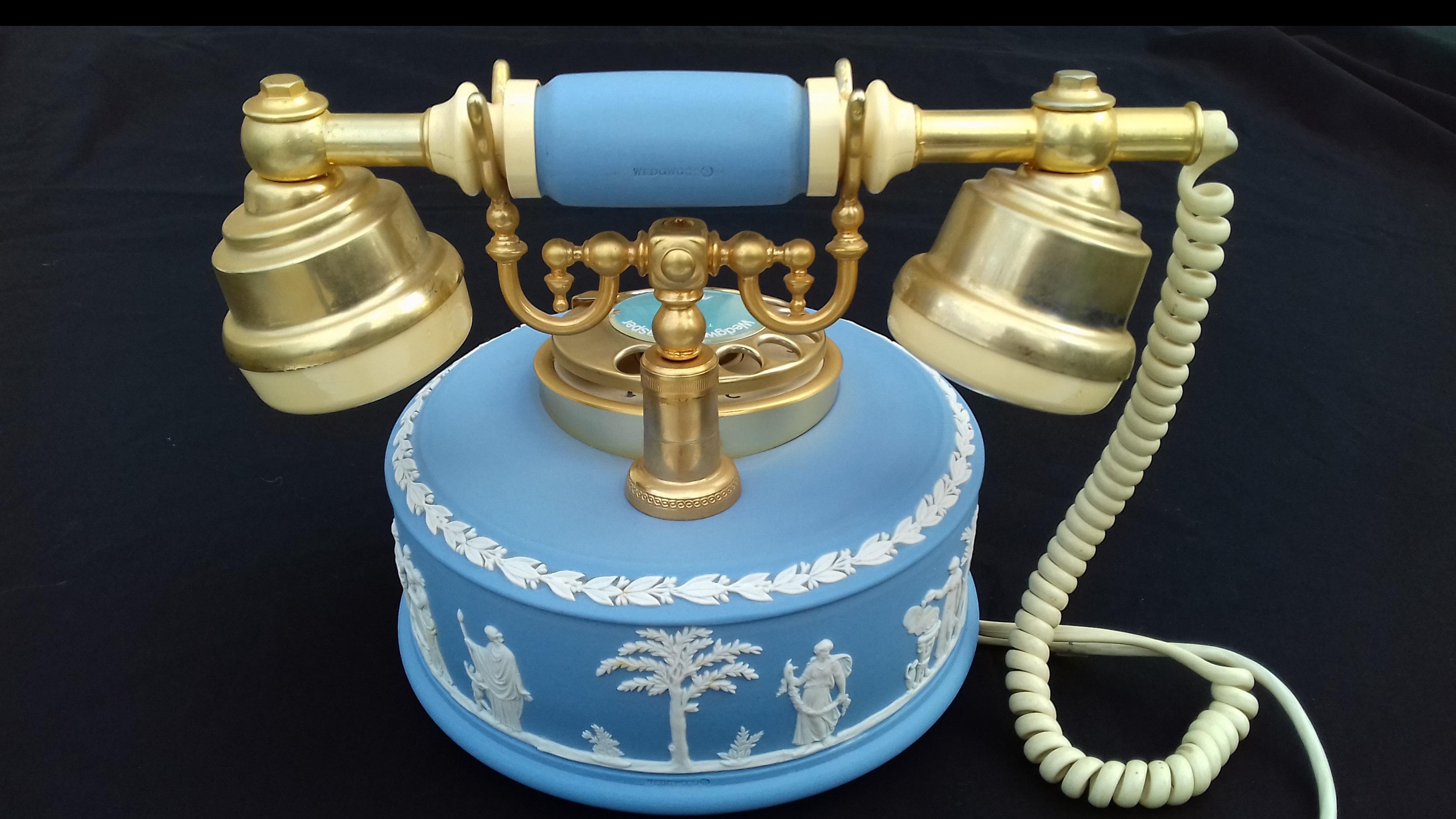 RARE Wedgwood Jasperware Blue Rotary Dial Telephone Astral Vintage Collector 2