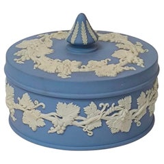 Rare Wedgwood Jewelry Box, Round Light Blue Jasperware Lidded Box Rare Wedgwood Jewelry Box, Round Light Blue Jasperware Lidded Box