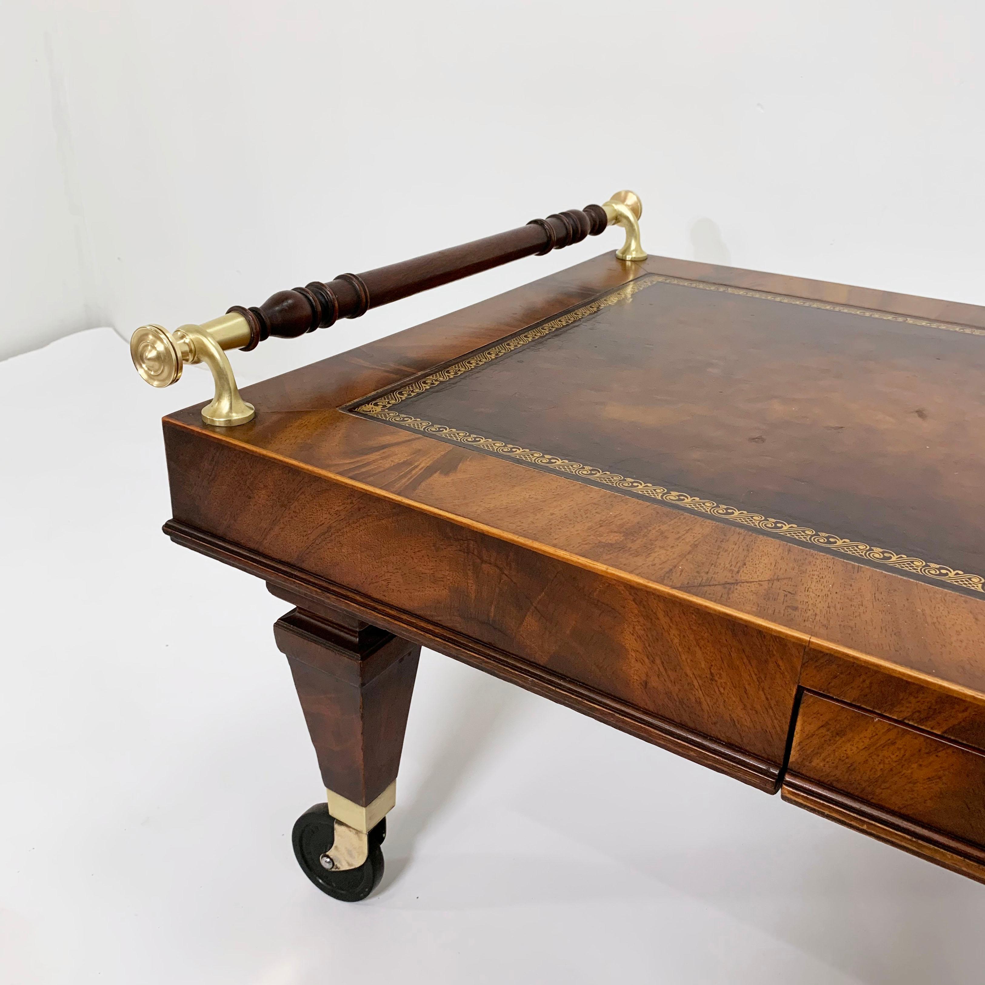 Mid-20th Century Rare Weiman Regency Style Coffee Table with Leather Top and Brass Rails