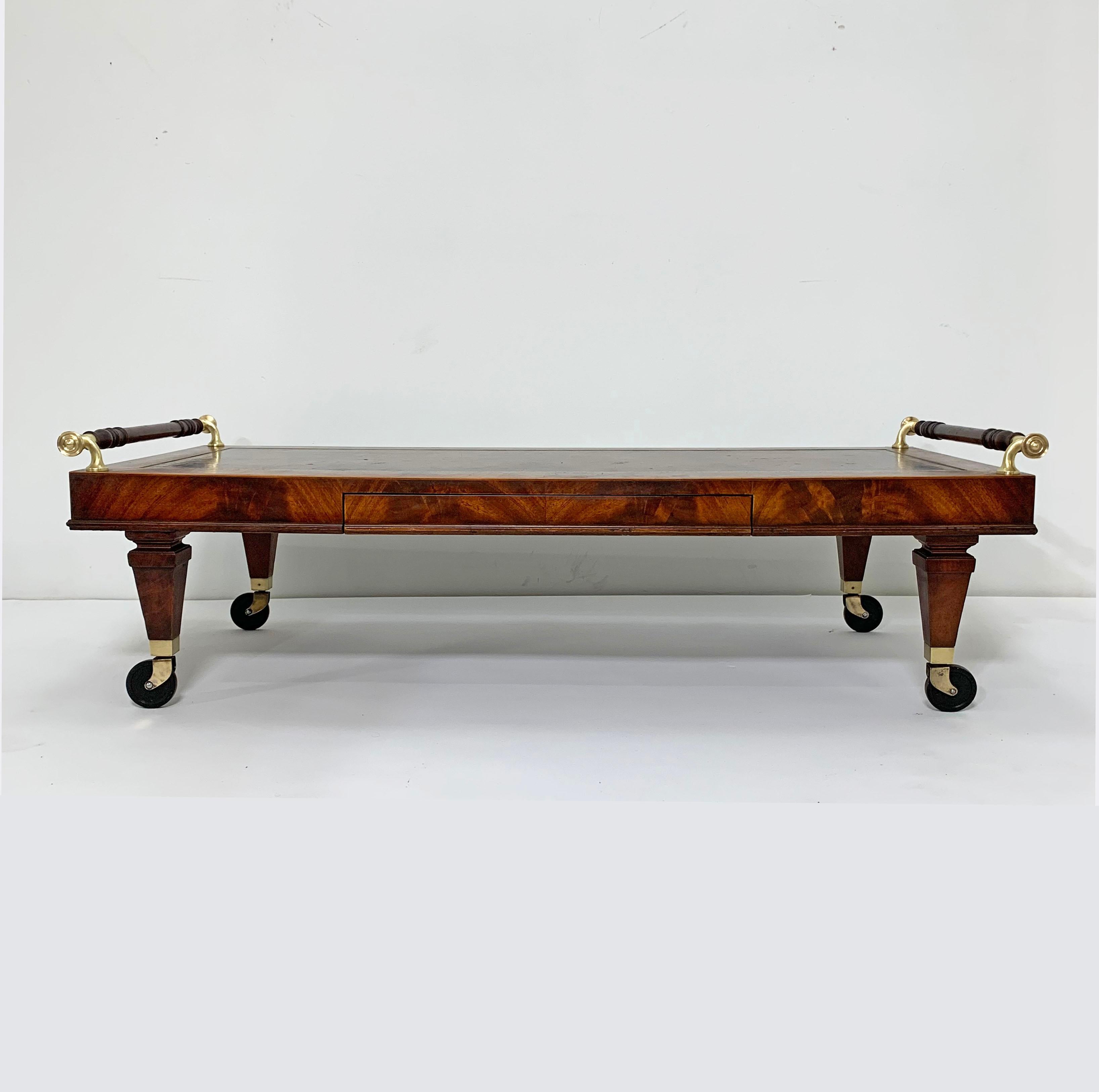 Rare Weiman Regency Style Coffee Table with Leather Top and Brass Rails 2
