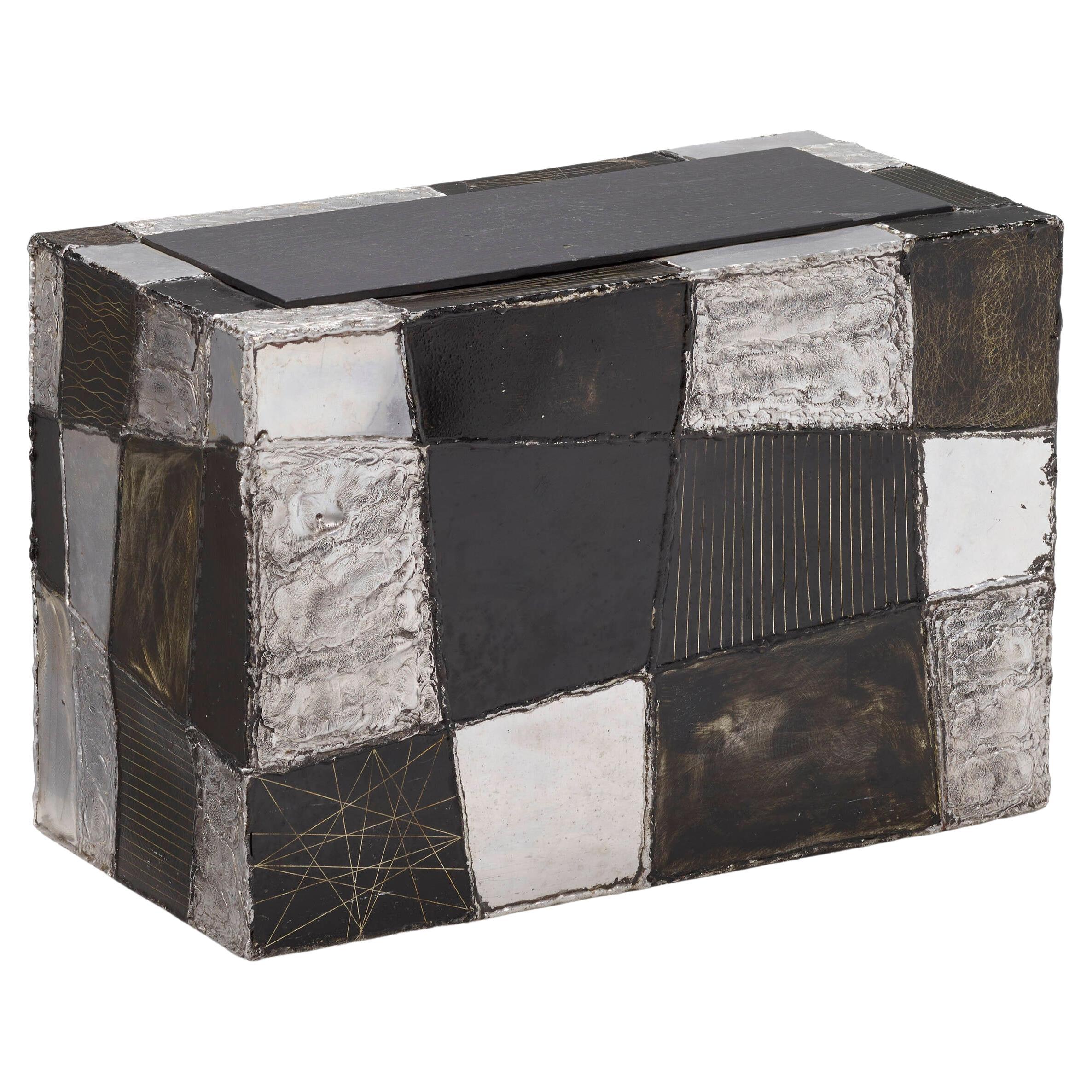 Rare Welded and Patinated Aluminum "Argente" Side Table by Paul Evans for Direct For Sale