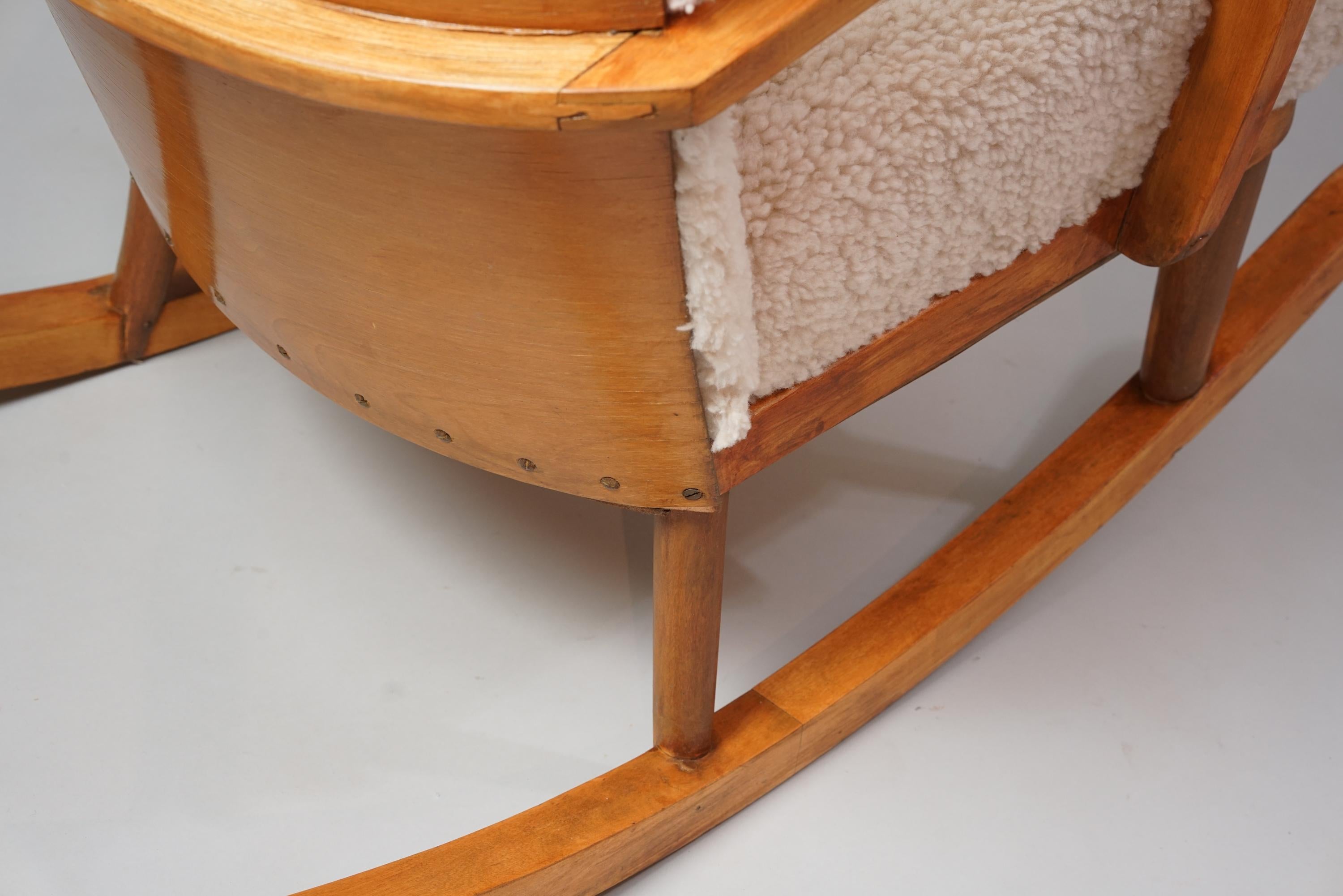 Mid-20th Century Rare Werner West Rocking Chair in Sheepskin, 1930/1940s  For Sale