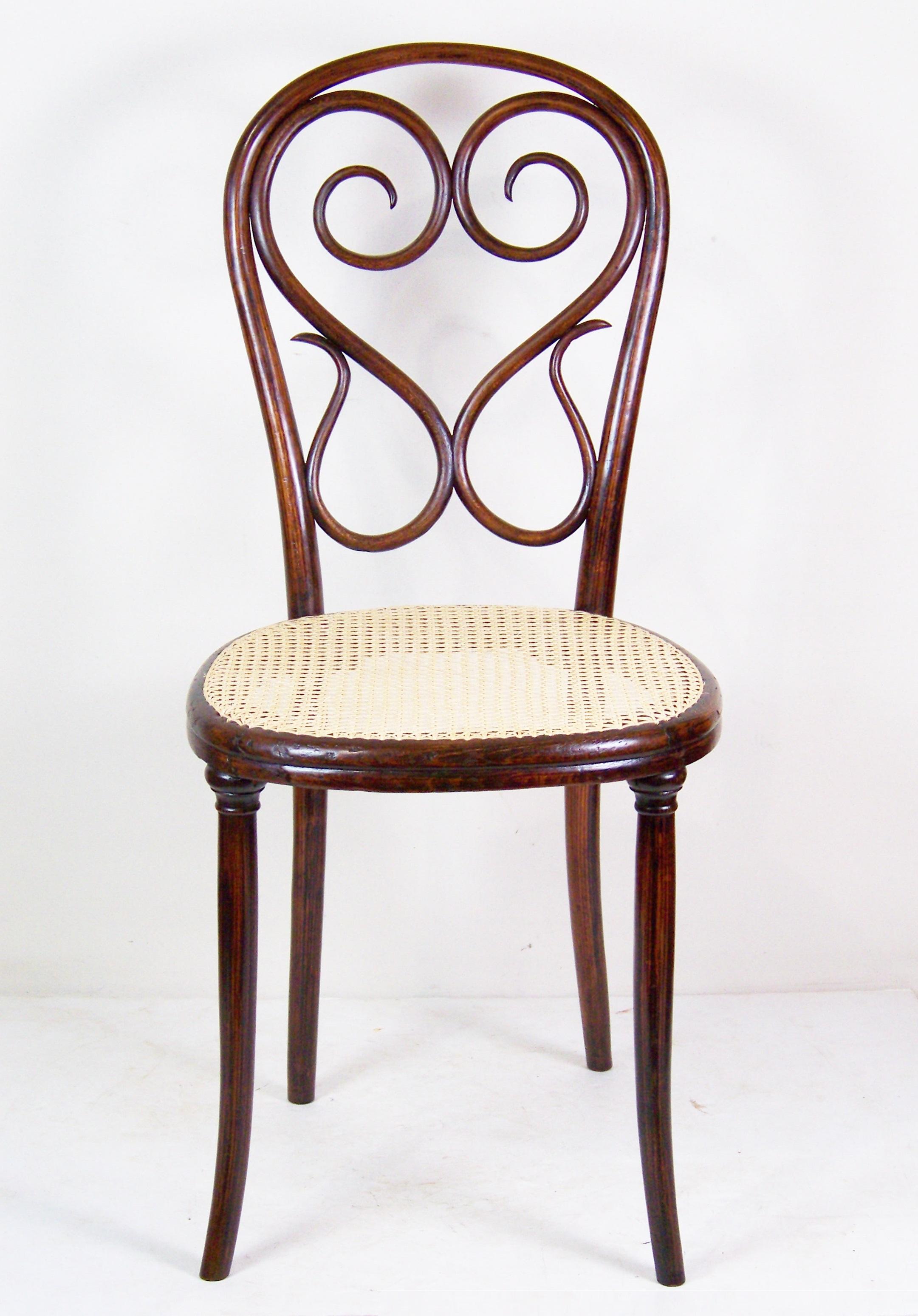 Very rare chair, the oldest industrially produced version of chair no.4. (Without the circle under the seat, which was invented later, as a strengthening of the structure)

Very sensitively restored.