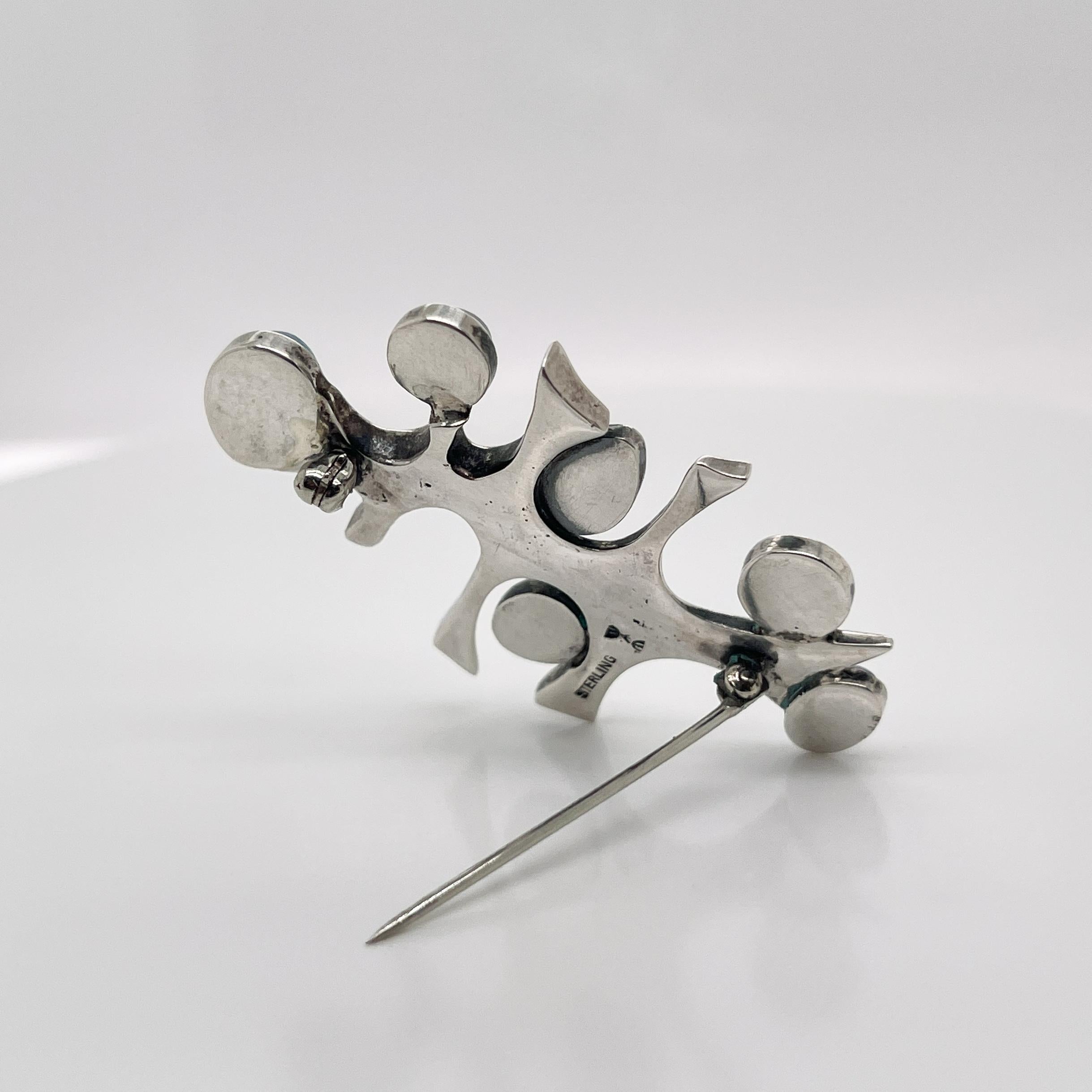 Rare Wesley Emmons Modernist Space Age Brooch with Opal Cabochons 4