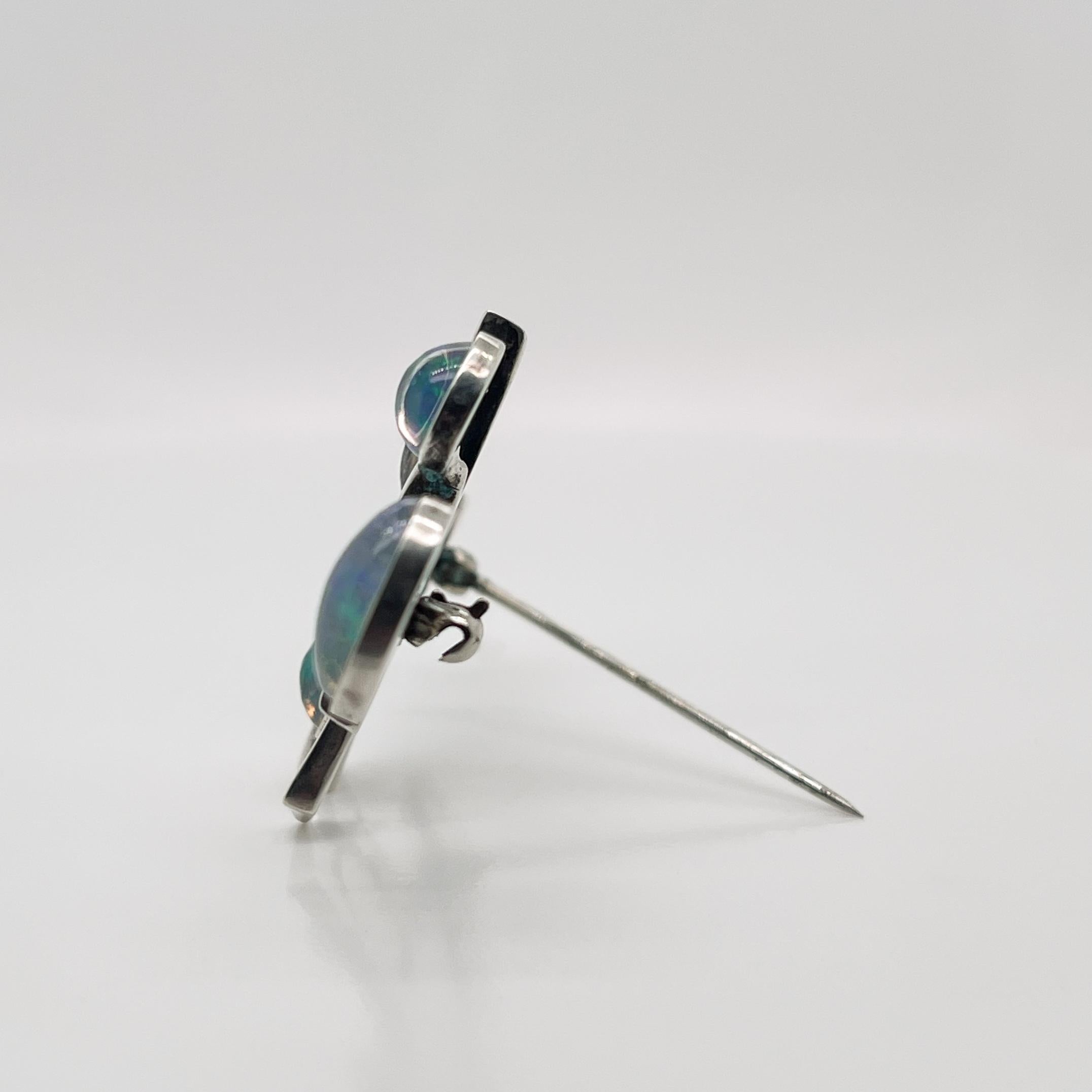 Rare Wesley Emmons Modernist Space Age Brooch with Opal Cabochons 5