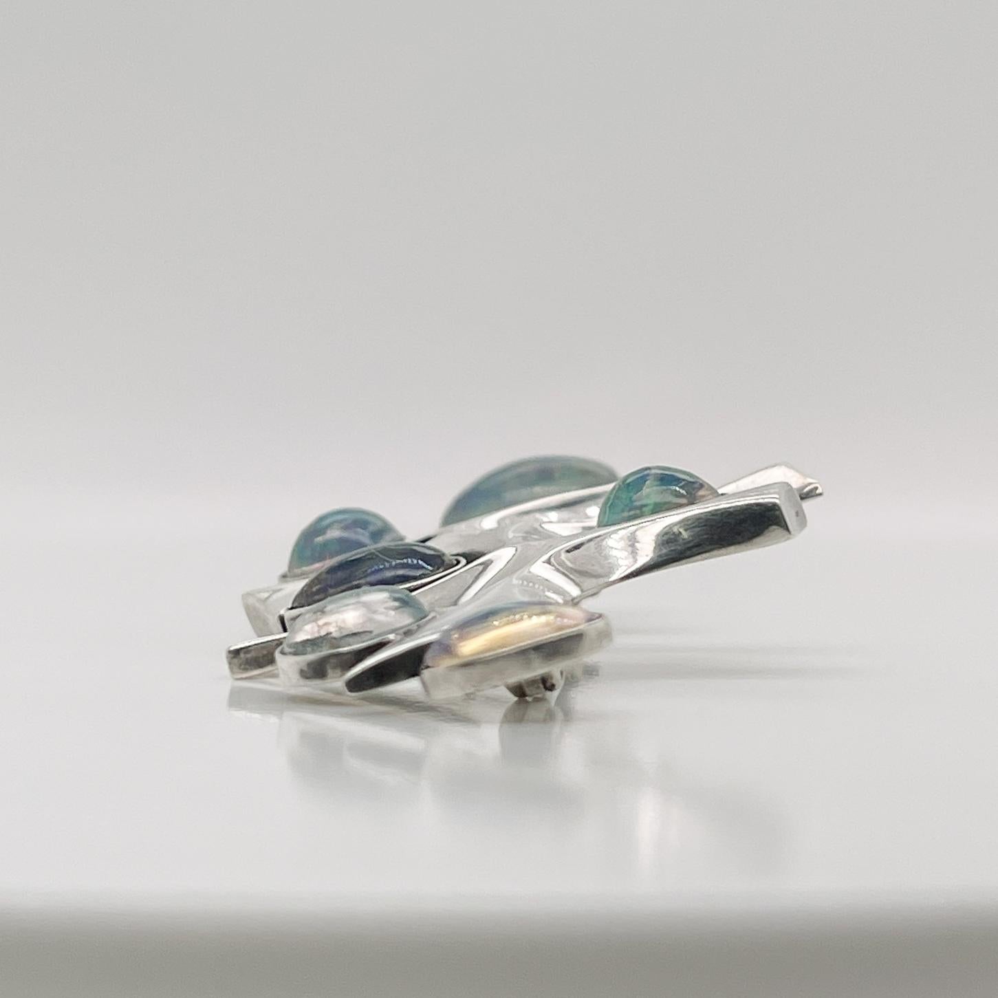 Rare Wesley Emmons Modernist Space Age Brooch with Opal Cabochons In Good Condition In Philadelphia, PA