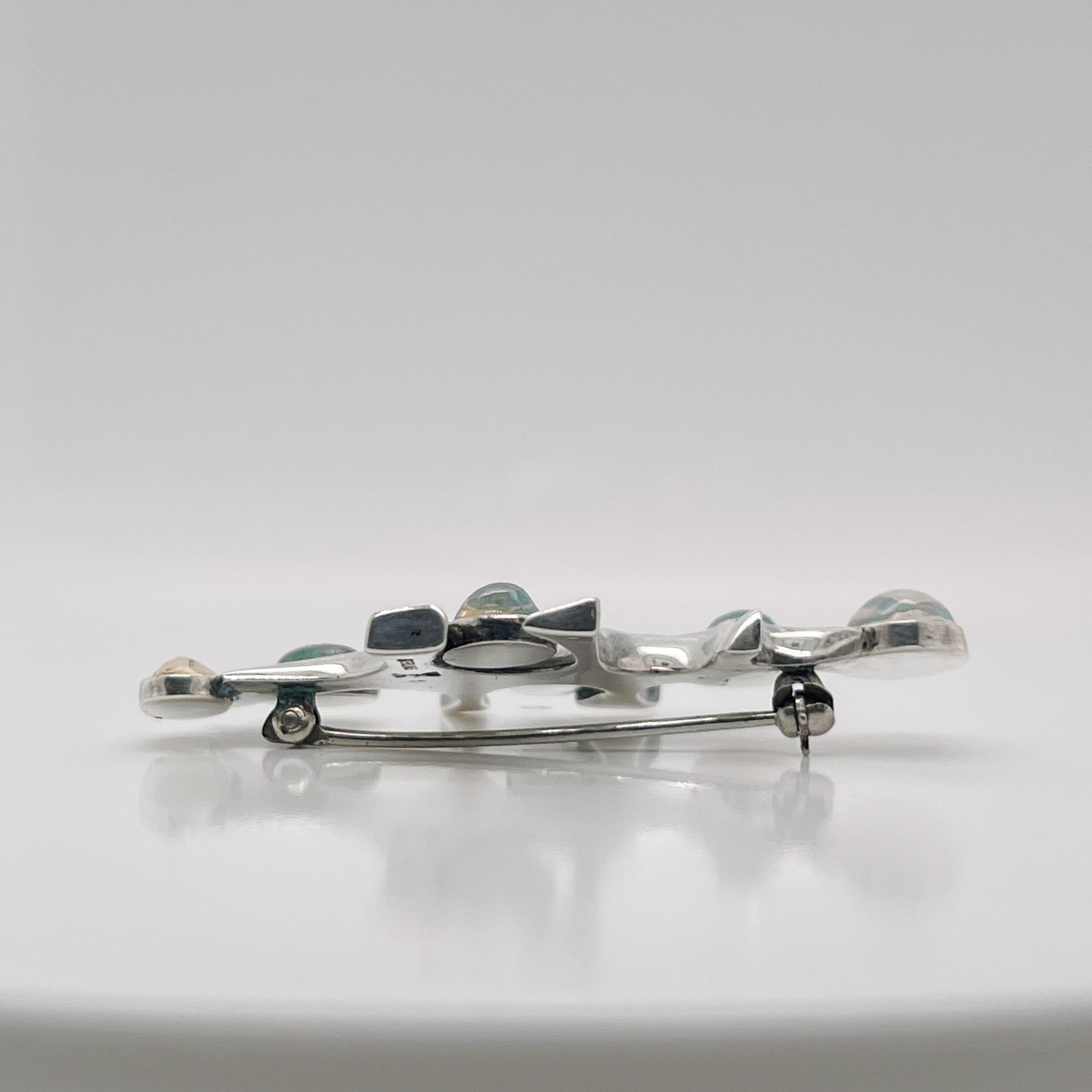 Women's or Men's Rare Wesley Emmons Modernist Space Age Brooch with Opal Cabochons