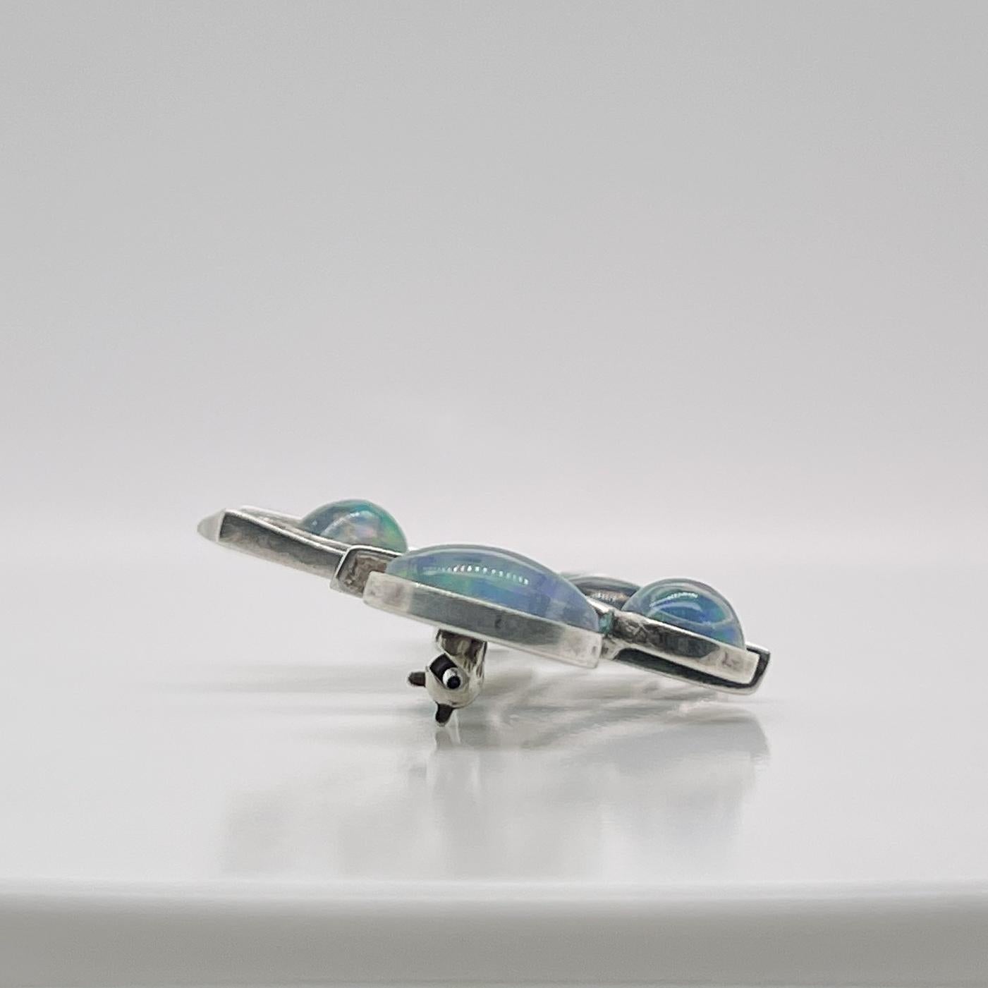 Rare Wesley Emmons Modernist Space Age Brooch with Opal Cabochons 1