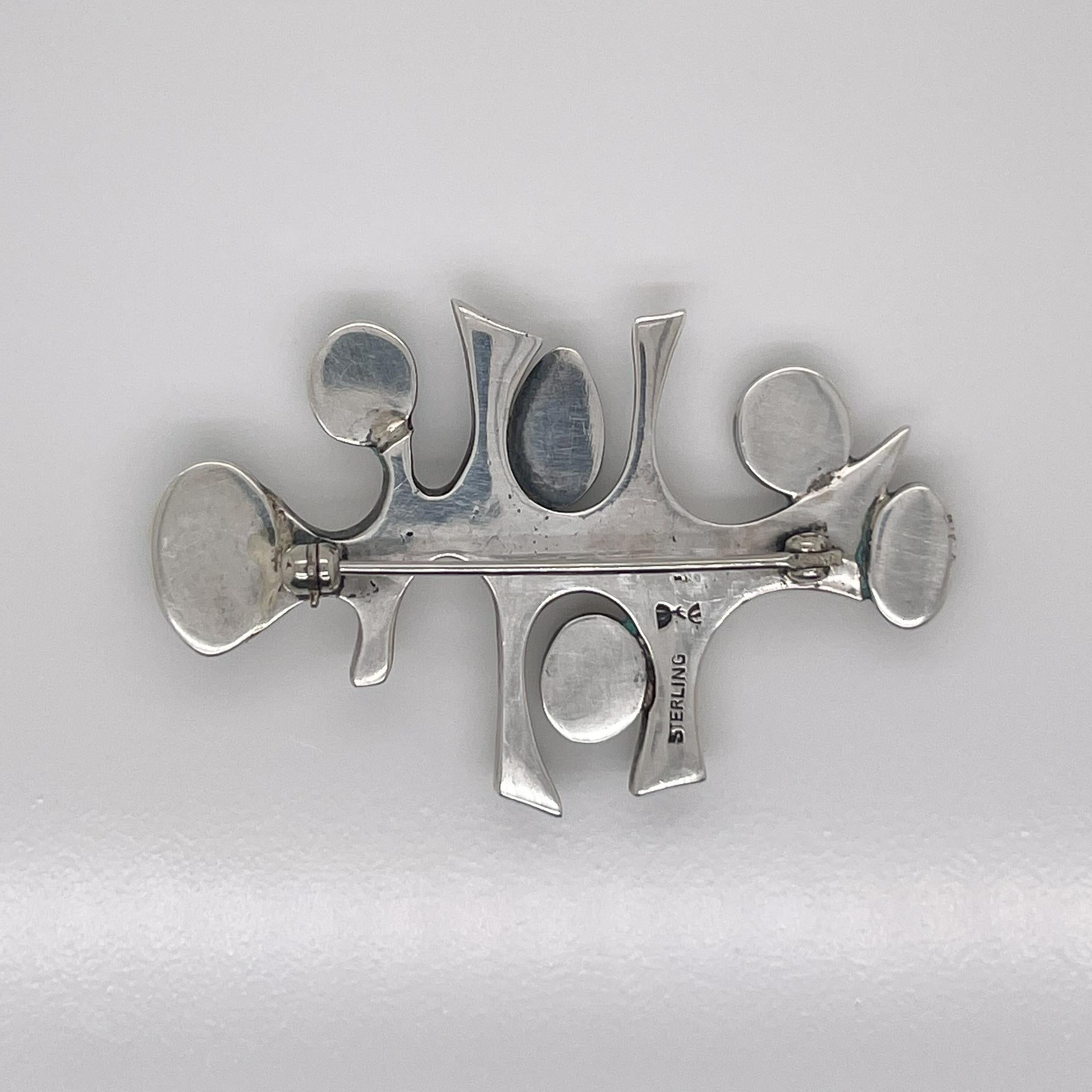 Rare Wesley Emmons Modernist Space Age Brooch with Opal Cabochons 2