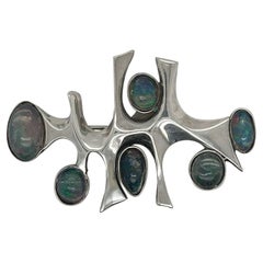 Rare broche Wesley Emmons moderniste de l'ère spatiale avec cabochons d'opale