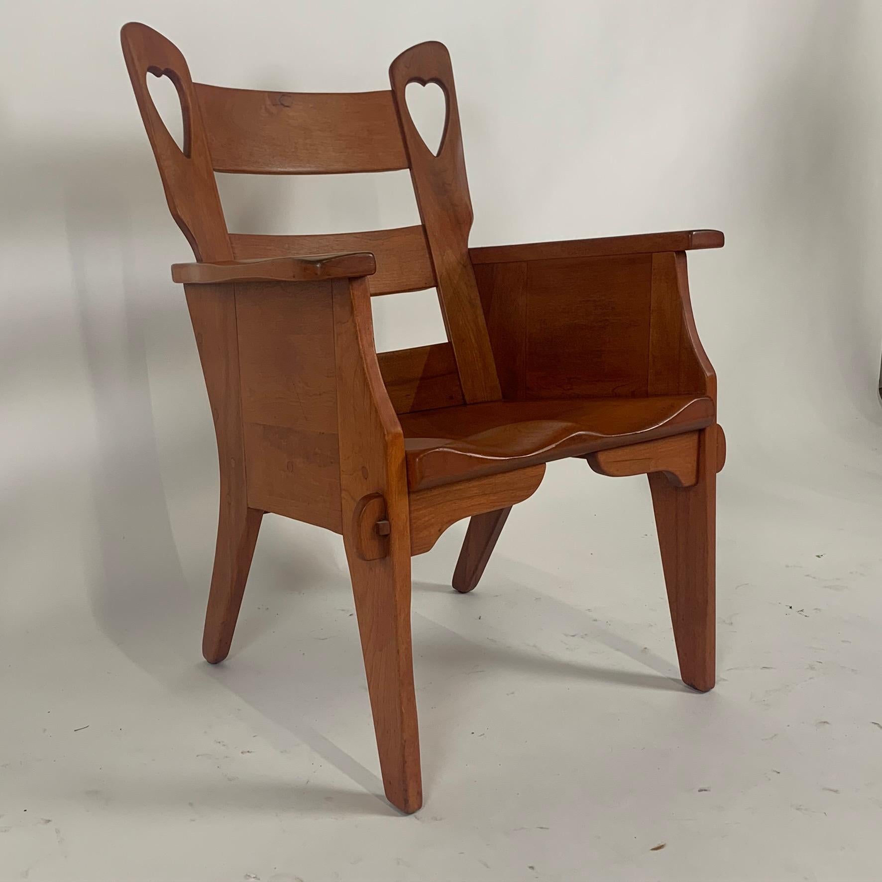 American Craftsman Rare & Whimsical Cushman Hard Rock Maple Chair w. Heart Cut-Outs Mortise & Tenon