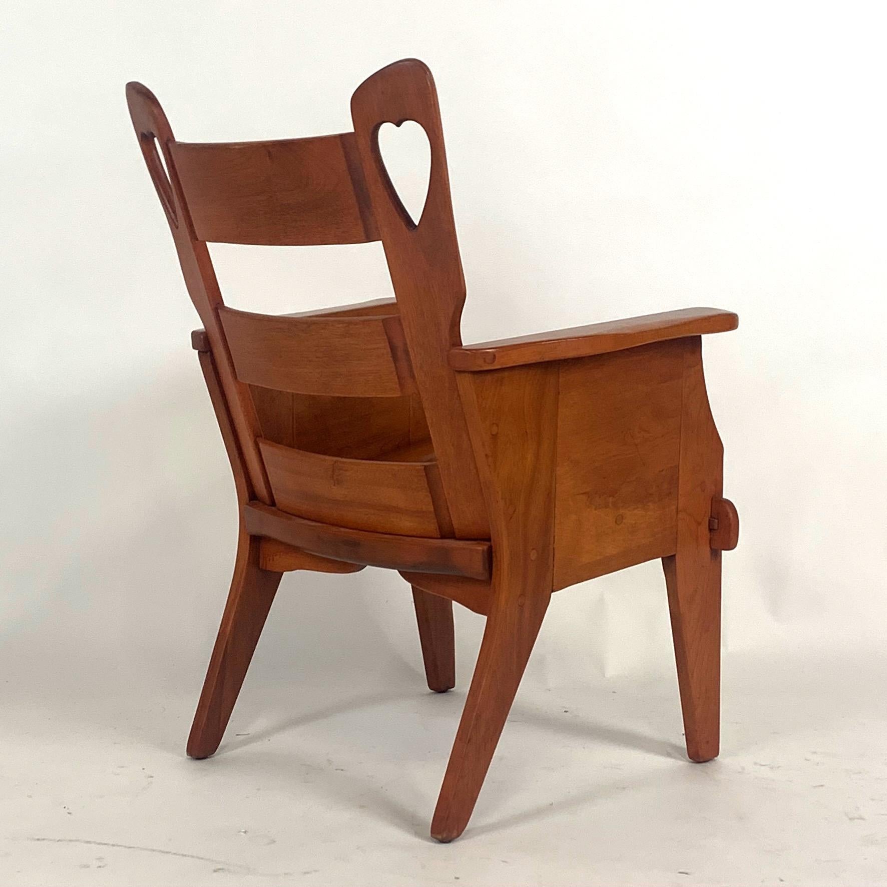 Carved Rare & Whimsical Cushman Hard Rock Maple Chair w. Heart Cut-Outs Mortise & Tenon