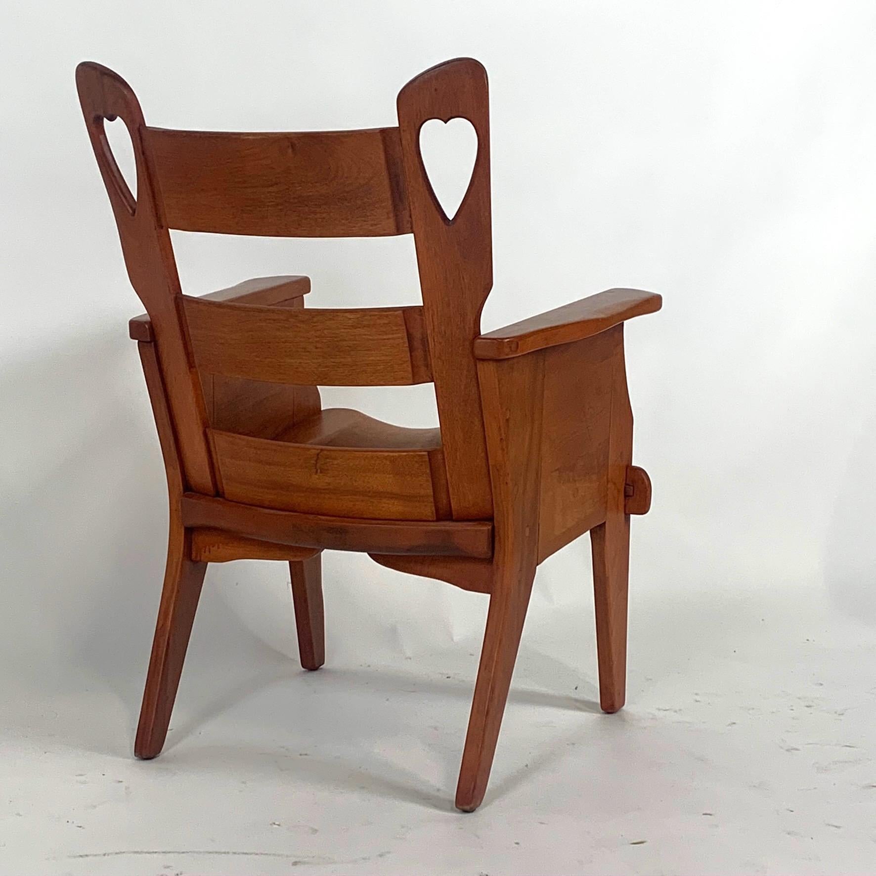 Rare & Whimsical Cushman Hard Rock Maple Chair w. Heart Cut-Outs Mortise & Tenon In Good Condition In Hudson, NY