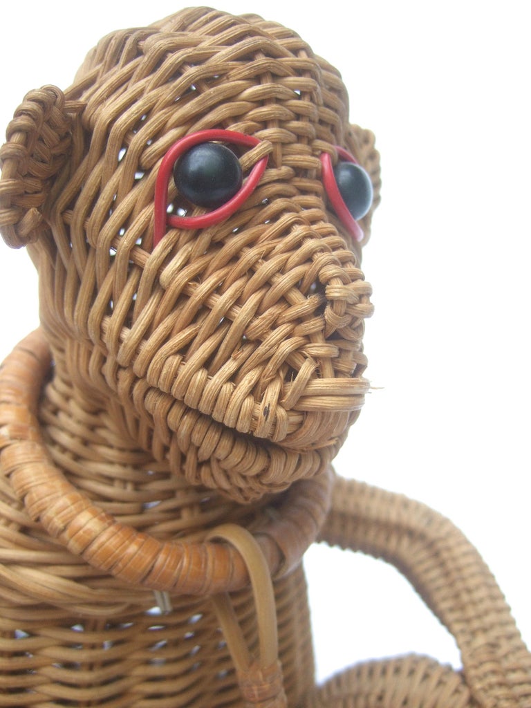 Rare Whimsical Wicker Rattan Monkey Handbag c 1950s at 1stDibs
