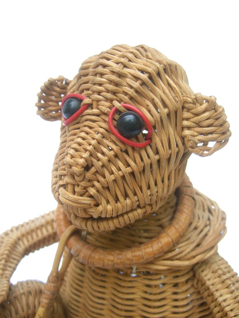 Rare Whimsical Wicker Rattan Monkey Handbag c 1950s at 1stDibs
