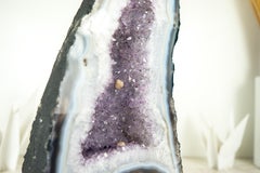 Rare White and Blue Lace Agate Cathedral Geode with Lavender Amethyst Crystal