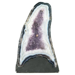 Rare White and Blue Lace Agate Cathedral Geode with Lavender Amethyst Crystal