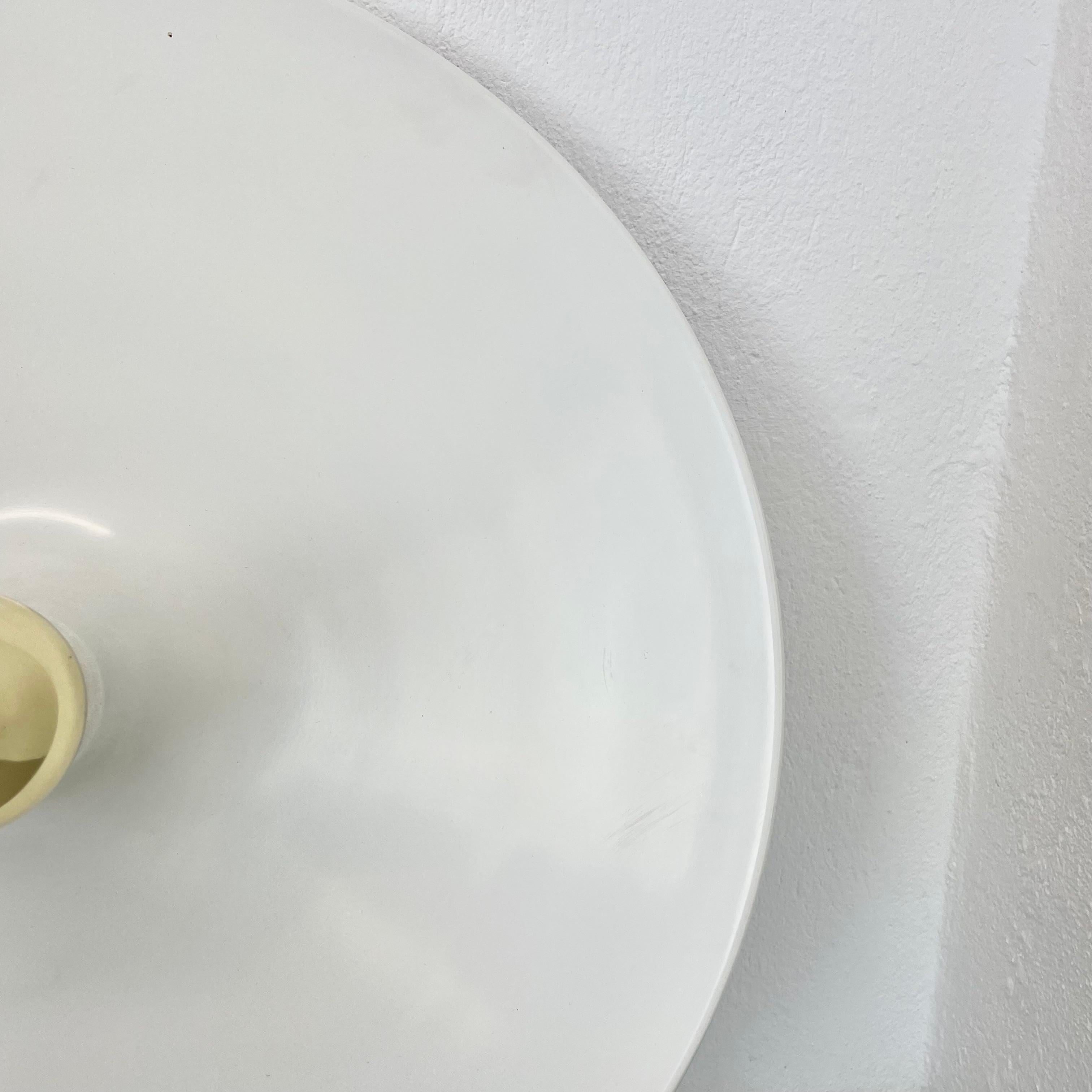 Metal Rare white Charlotte Perriand 52cm Disc Wall Light by Honsel, Germany 1970s For Sale