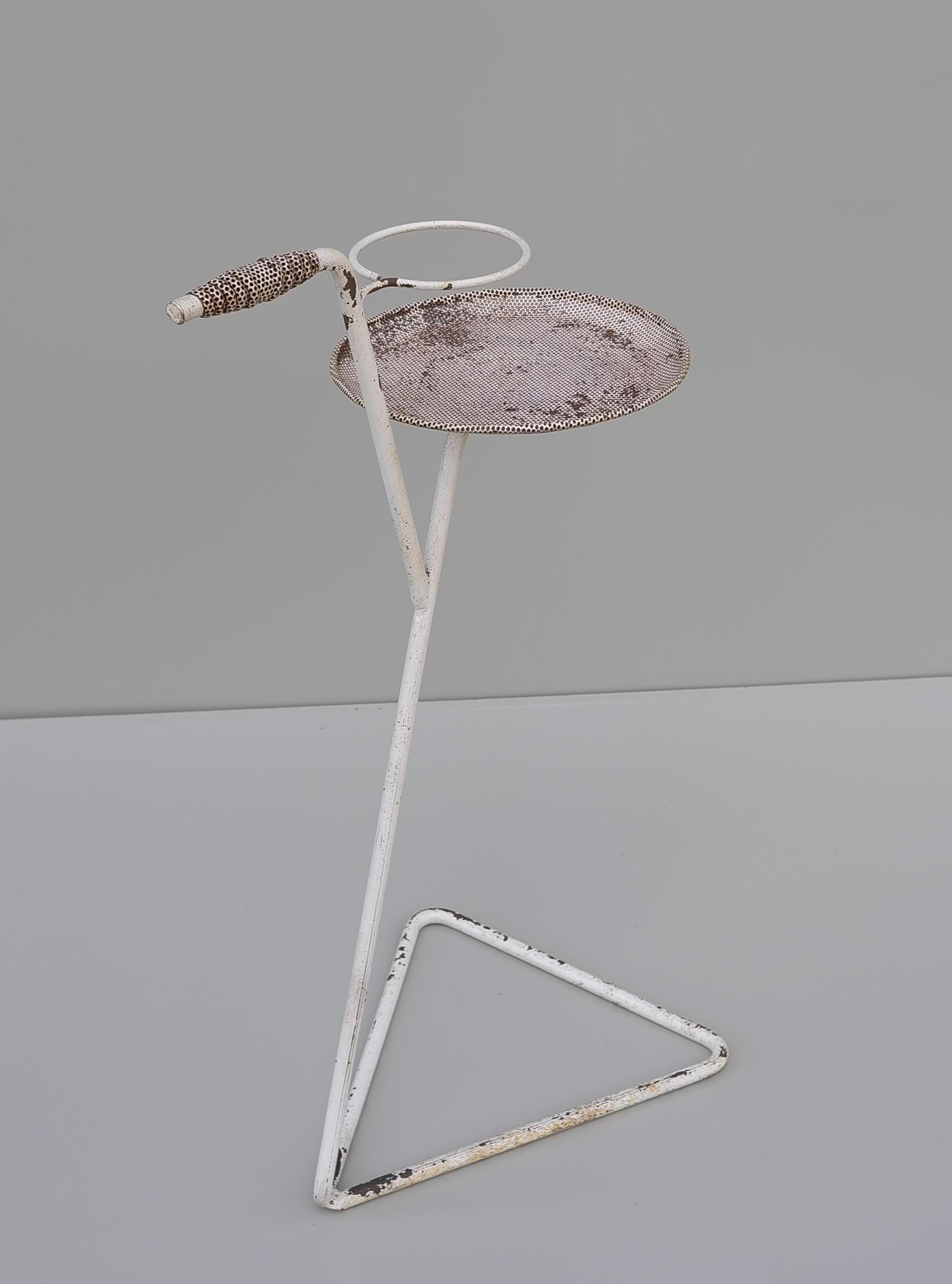 French Rare White Metal side Table Cocktail drinks Tray by Mathieu Matégot France 1950 For Sale