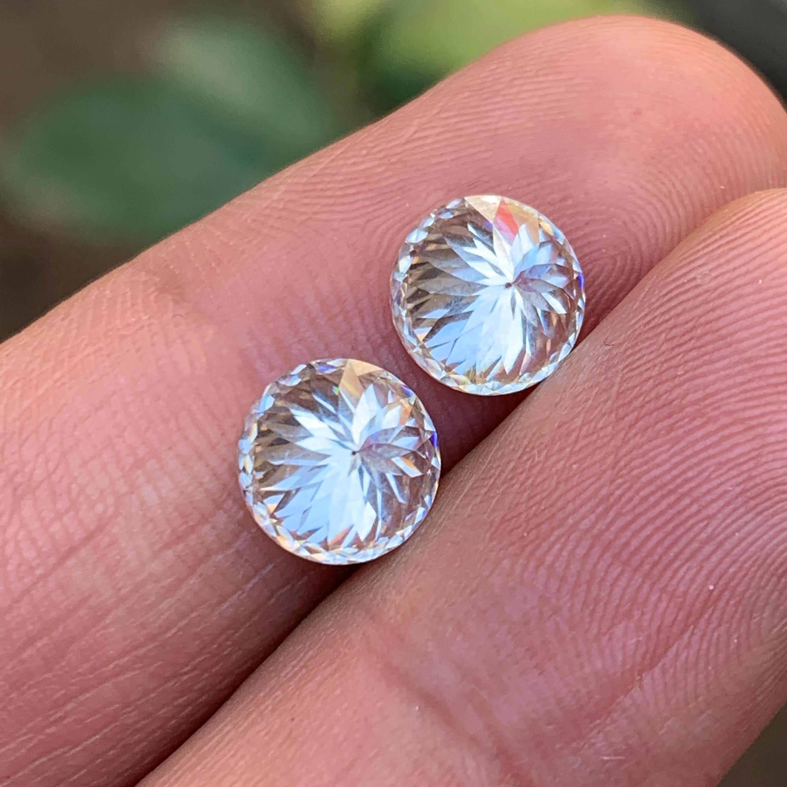 Women's or Men's Rare White Moissanite Gemstones, 3.60 Ct Round Brilliant for Earrings or Studs For Sale