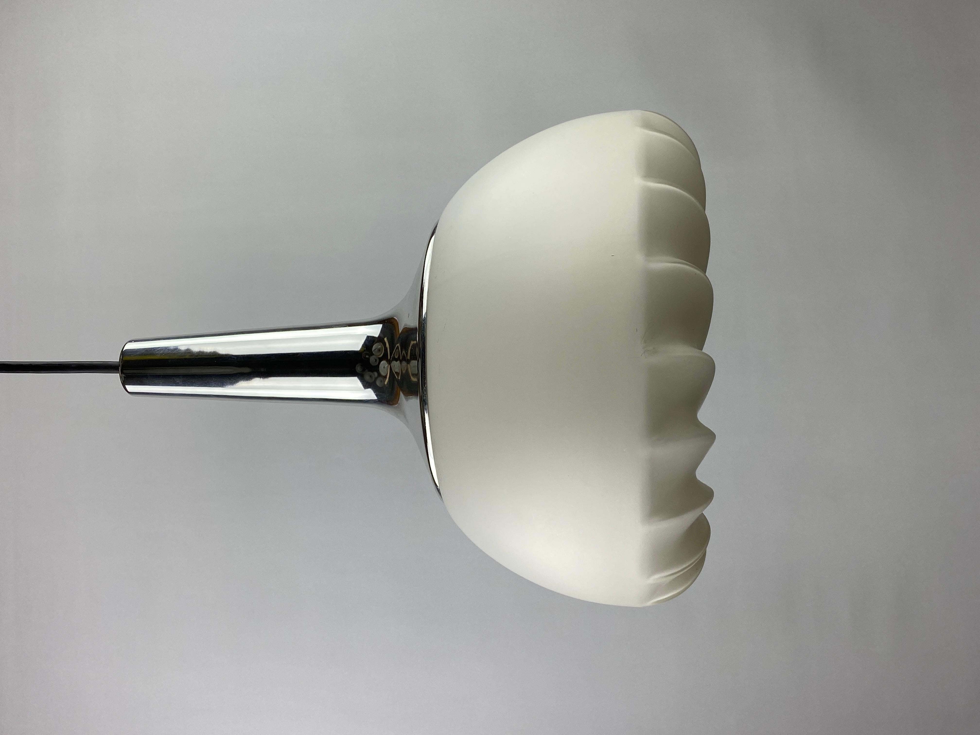 Rare white swirl glass and chrome pendant light by Peill & Putzler 1960 For Sale 4