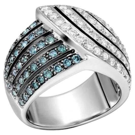 Rare Wide Blue White  Diamond White Gold 18K Ring For Her