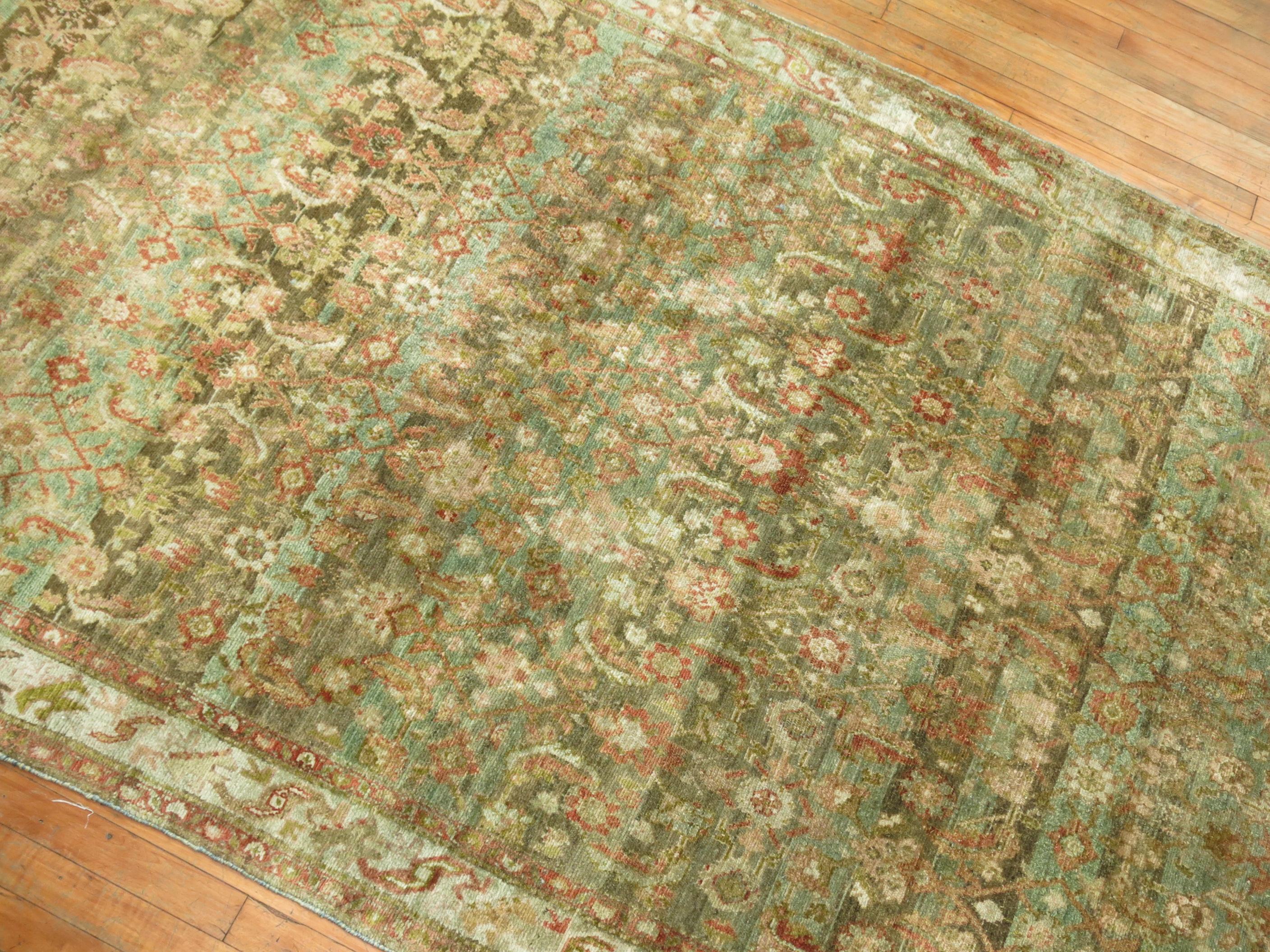 20th Century Rare Wide Long Green Antique Persian Malayer Runner For Sale