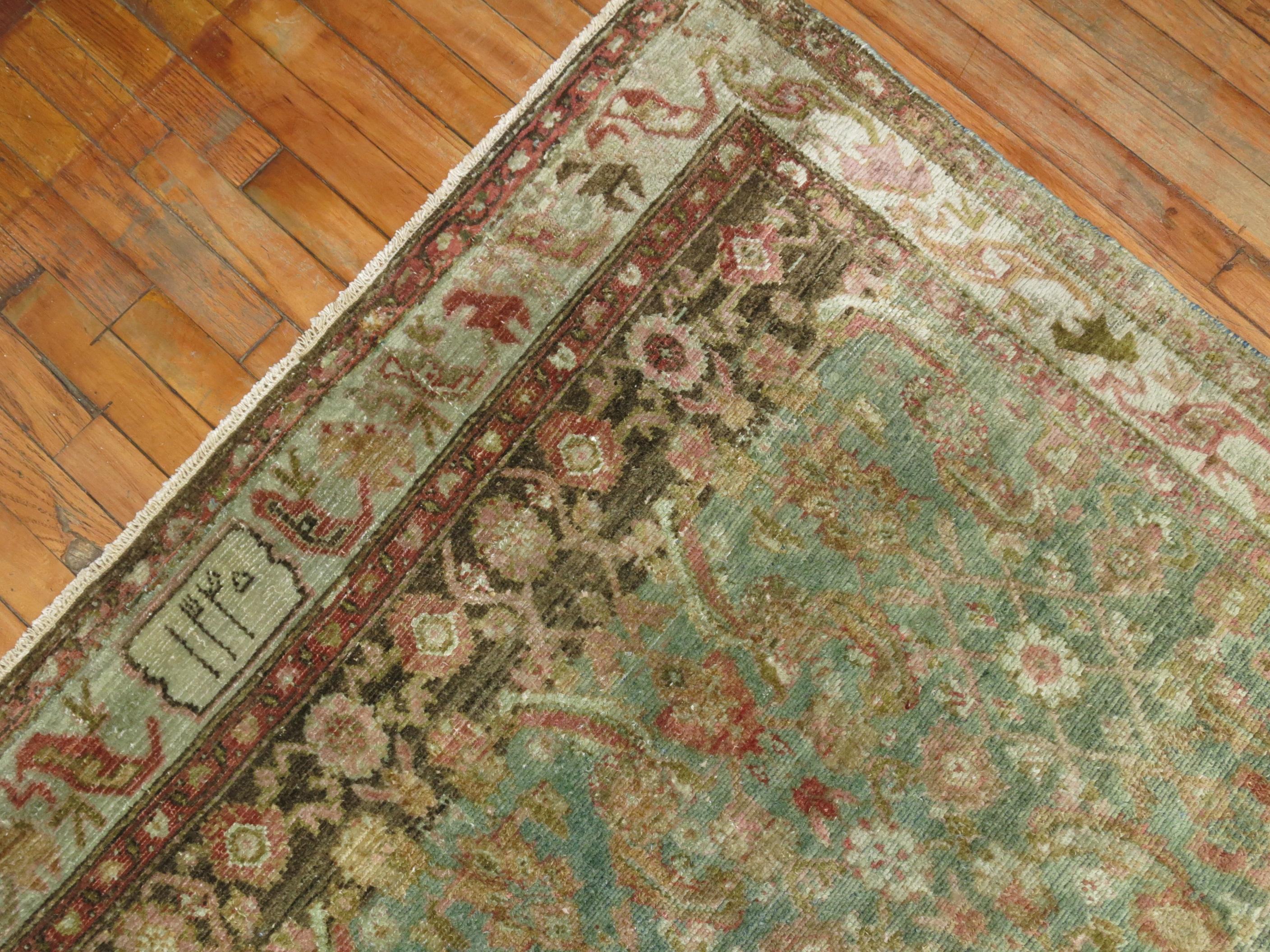 Rare Wide Long Green Antique Persian Malayer Runner For Sale 2