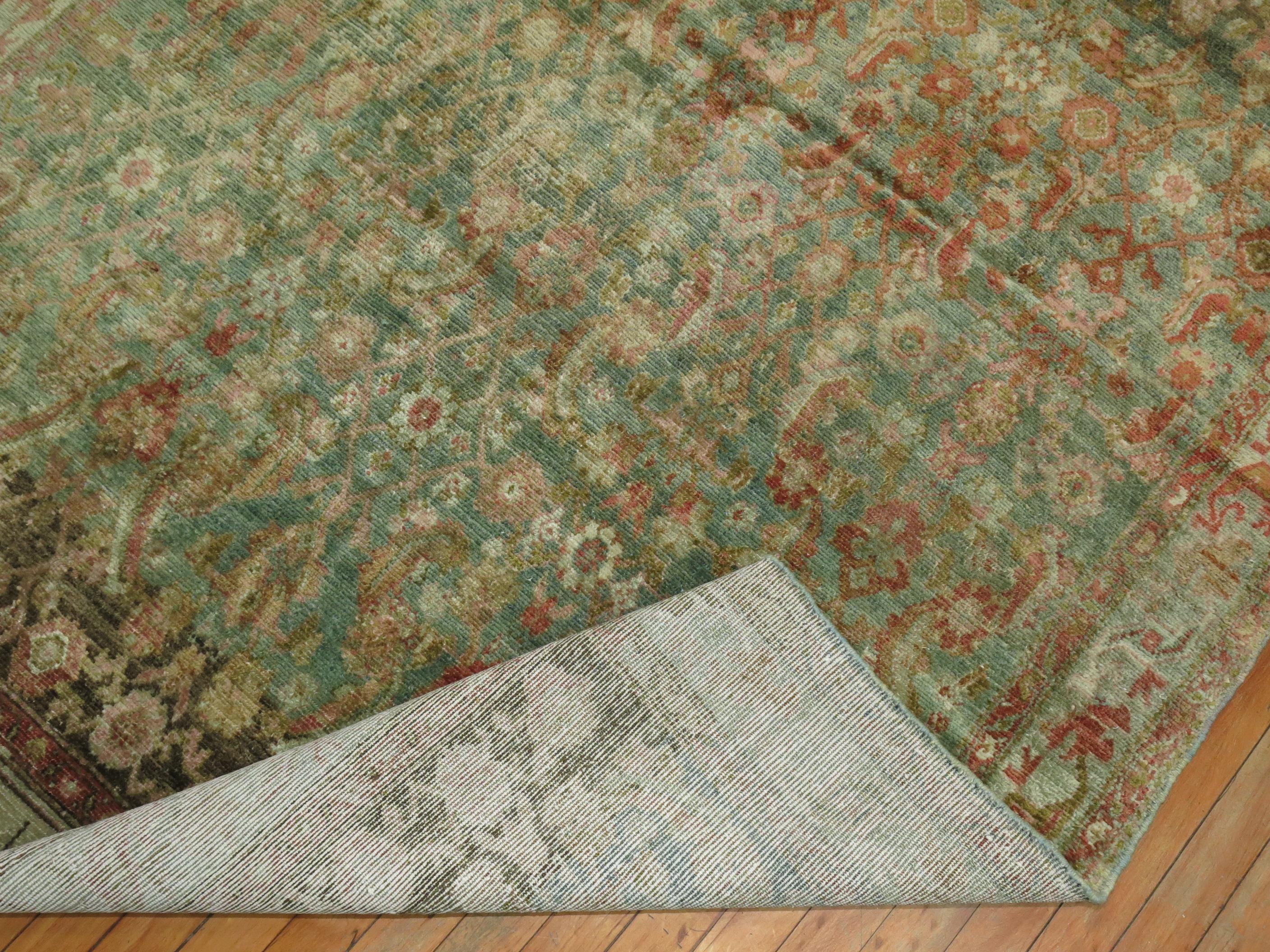Rare Wide Long Green Antique Persian Malayer Runner For Sale 3