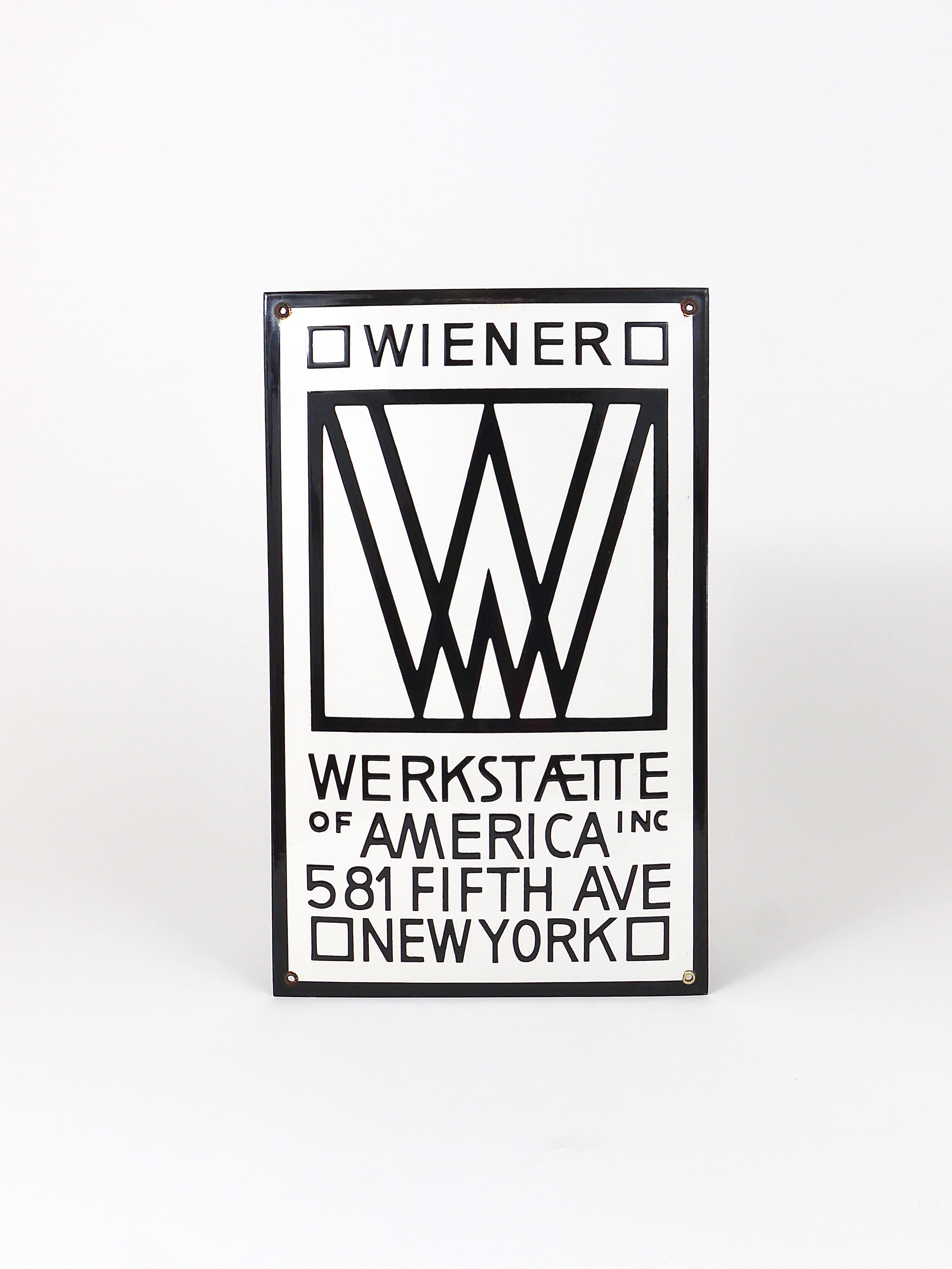 Autrichien Rare panneau publicitaire émaillé Wiener Werkstätte of America Inc New York
