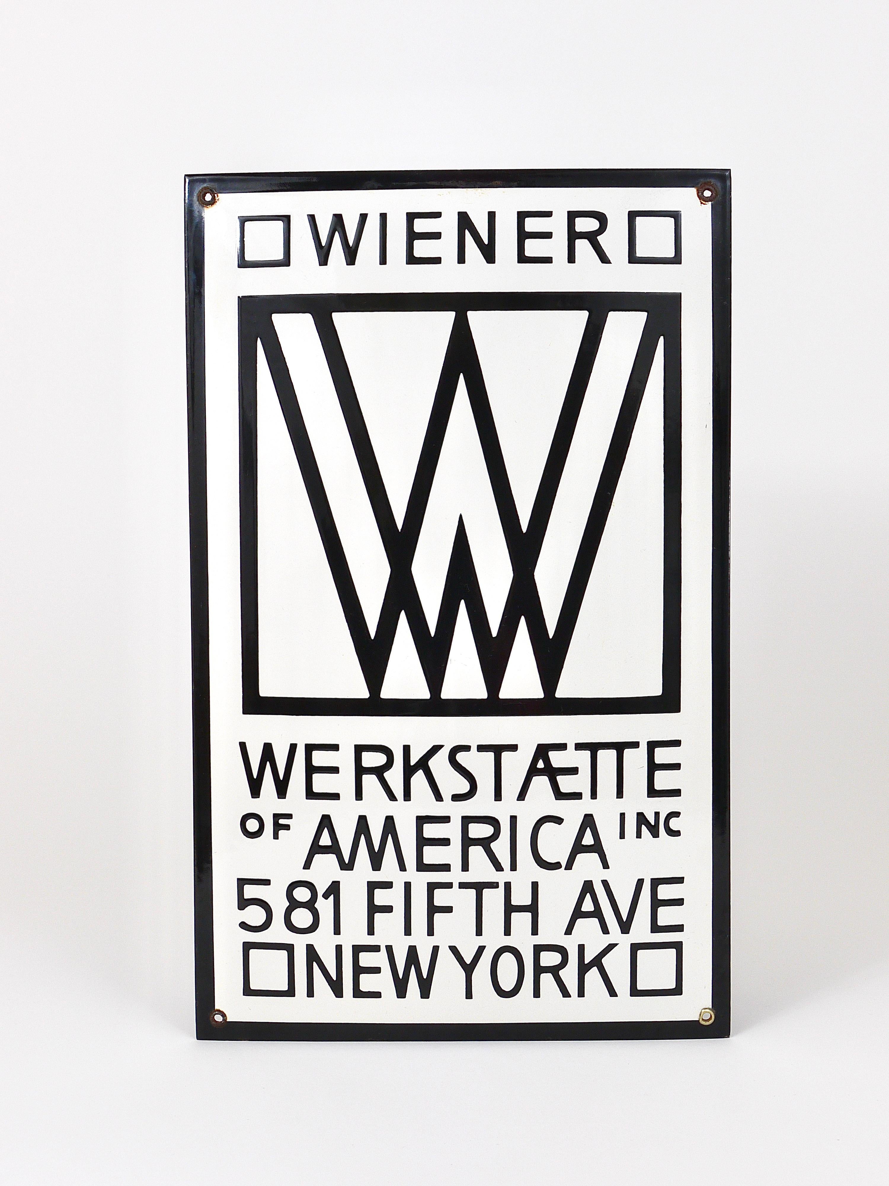 Rare Wiener Werkstätte of America Inc New York Enameled Advertising Sign In Good Condition In Vienna, AT