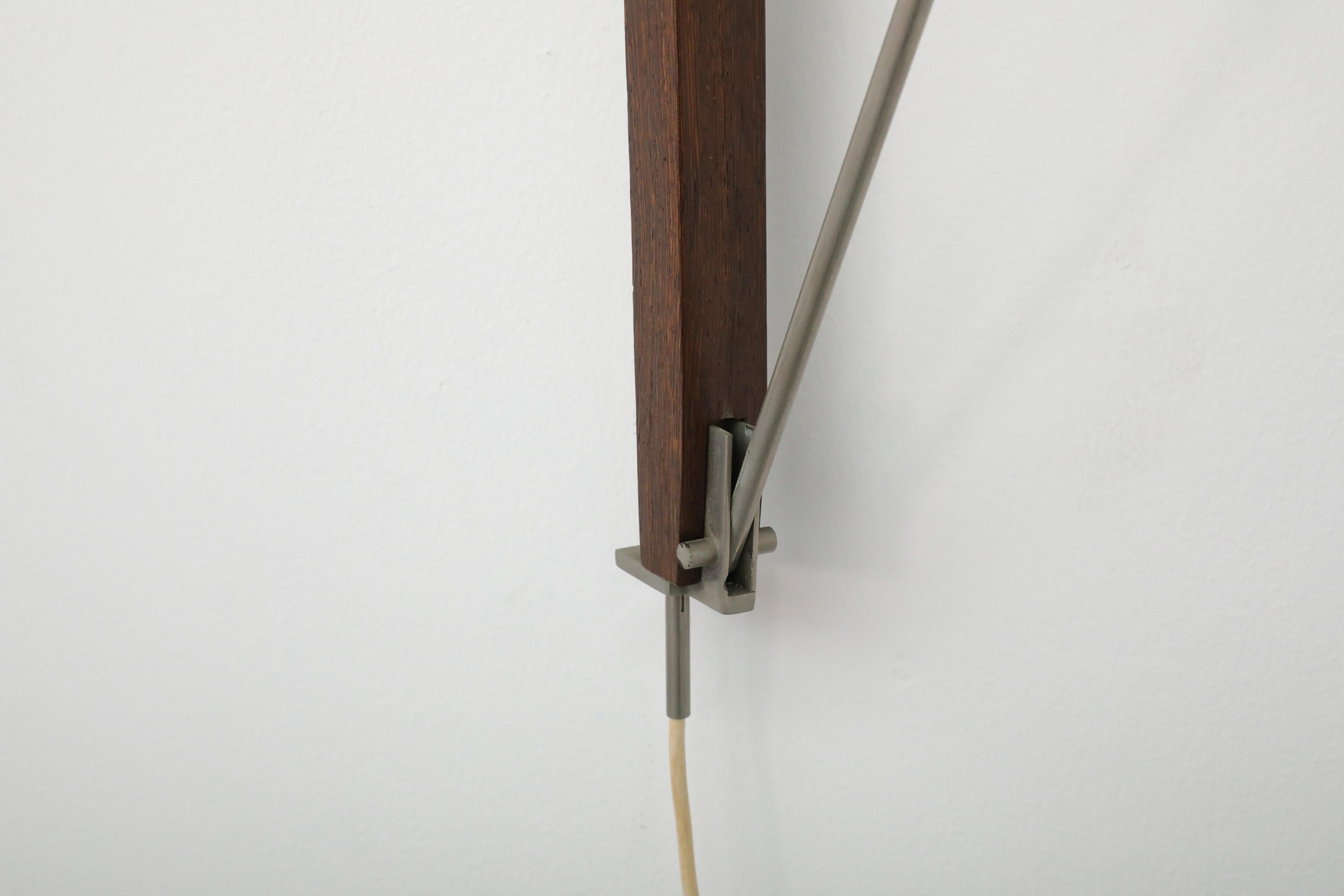Rare Willem Hagoort Wall Sconce w/ White Enameled Metal Cone Shade & Teak Mount For Sale 10