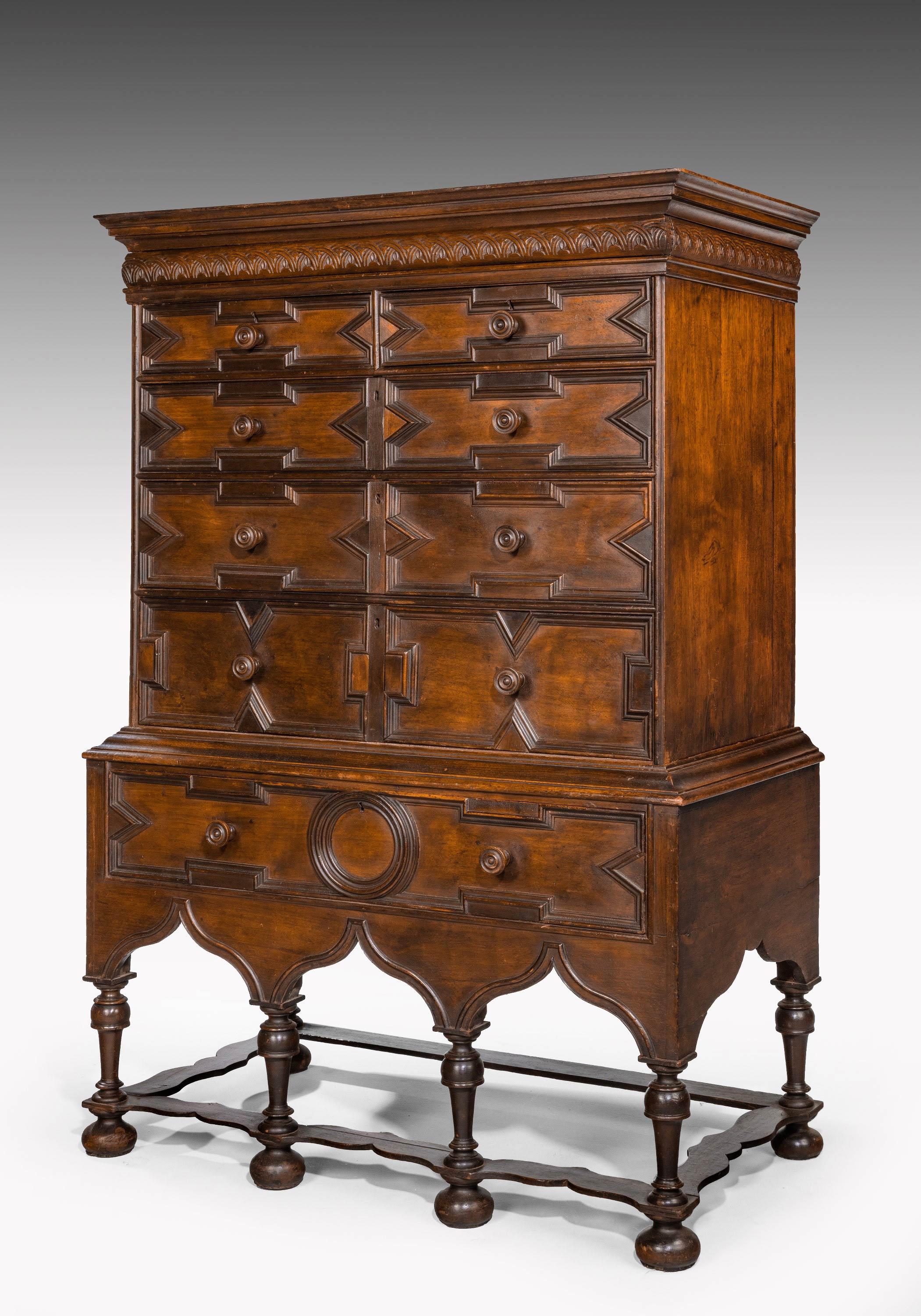 18th Century Rare William and Mary Period Solid Walnut Chest on Stand