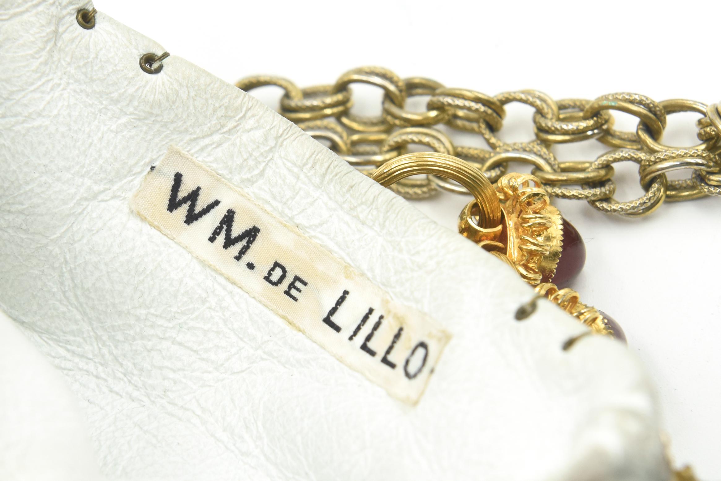 Beige Rare William De Lillo Jeweled Gilt Metal & Leather Evening Bag For Sale