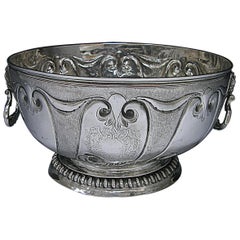 Rare William III Antique Britannia Silver Punch Bowl