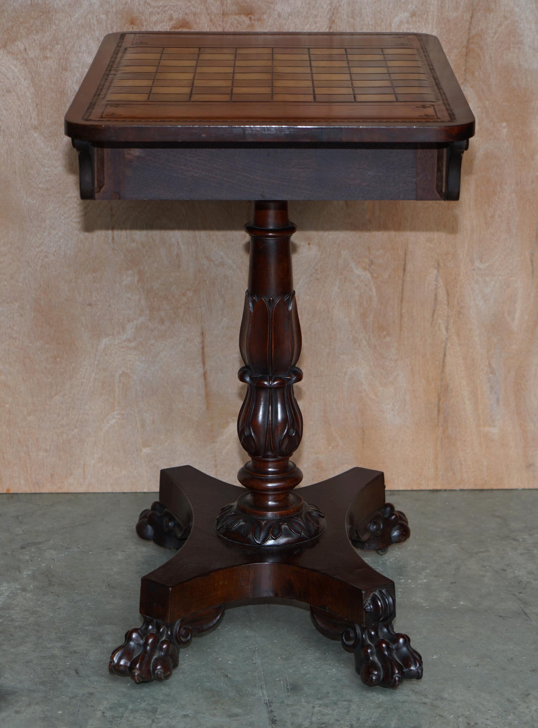 Rare William IV Hardwood Occasional Table with Brown Leather Chess Games Top For Sale 8