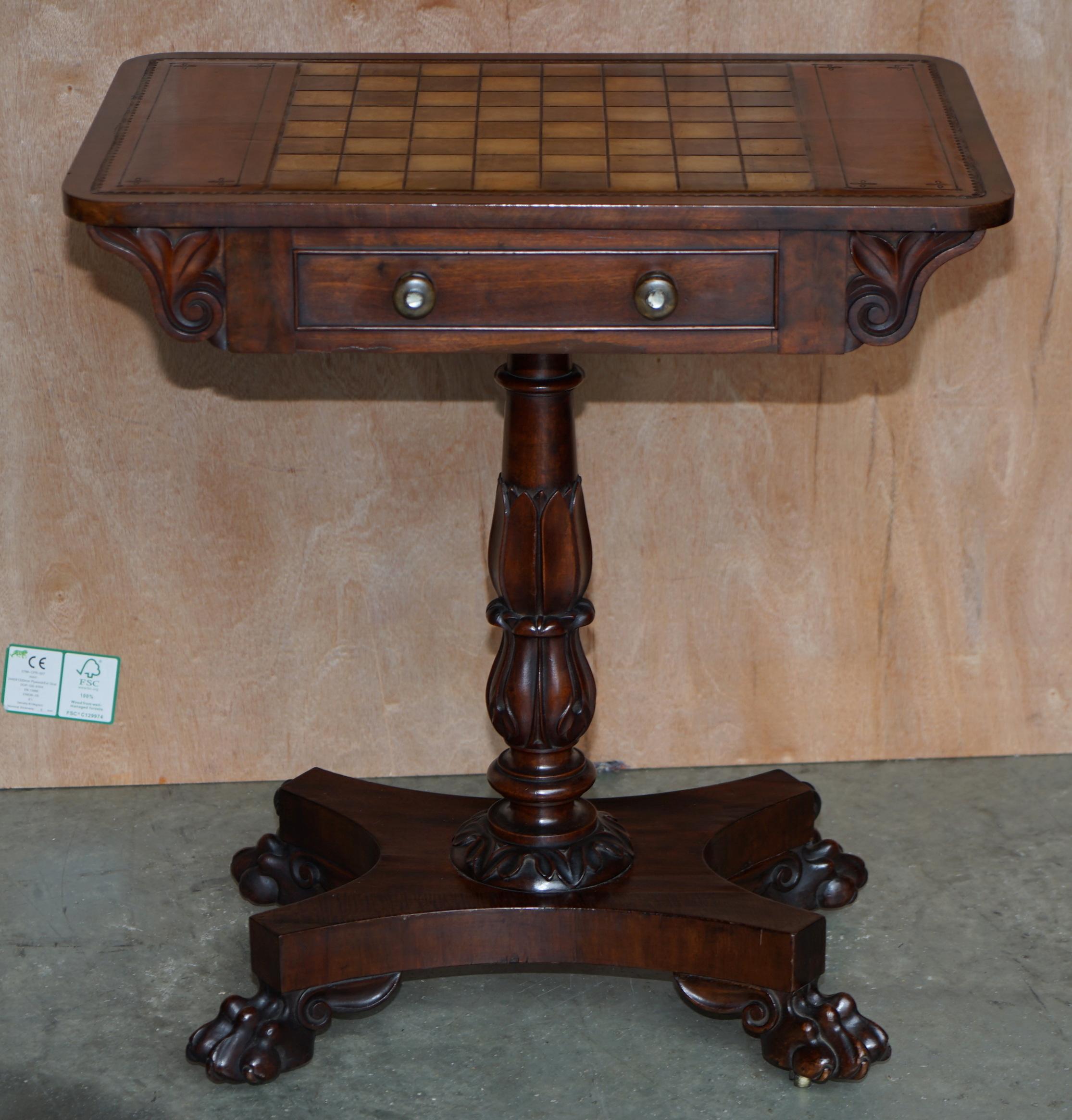 Rare William IV Hardwood Occasional Table with Brown Leather Chess Games Top For Sale 10