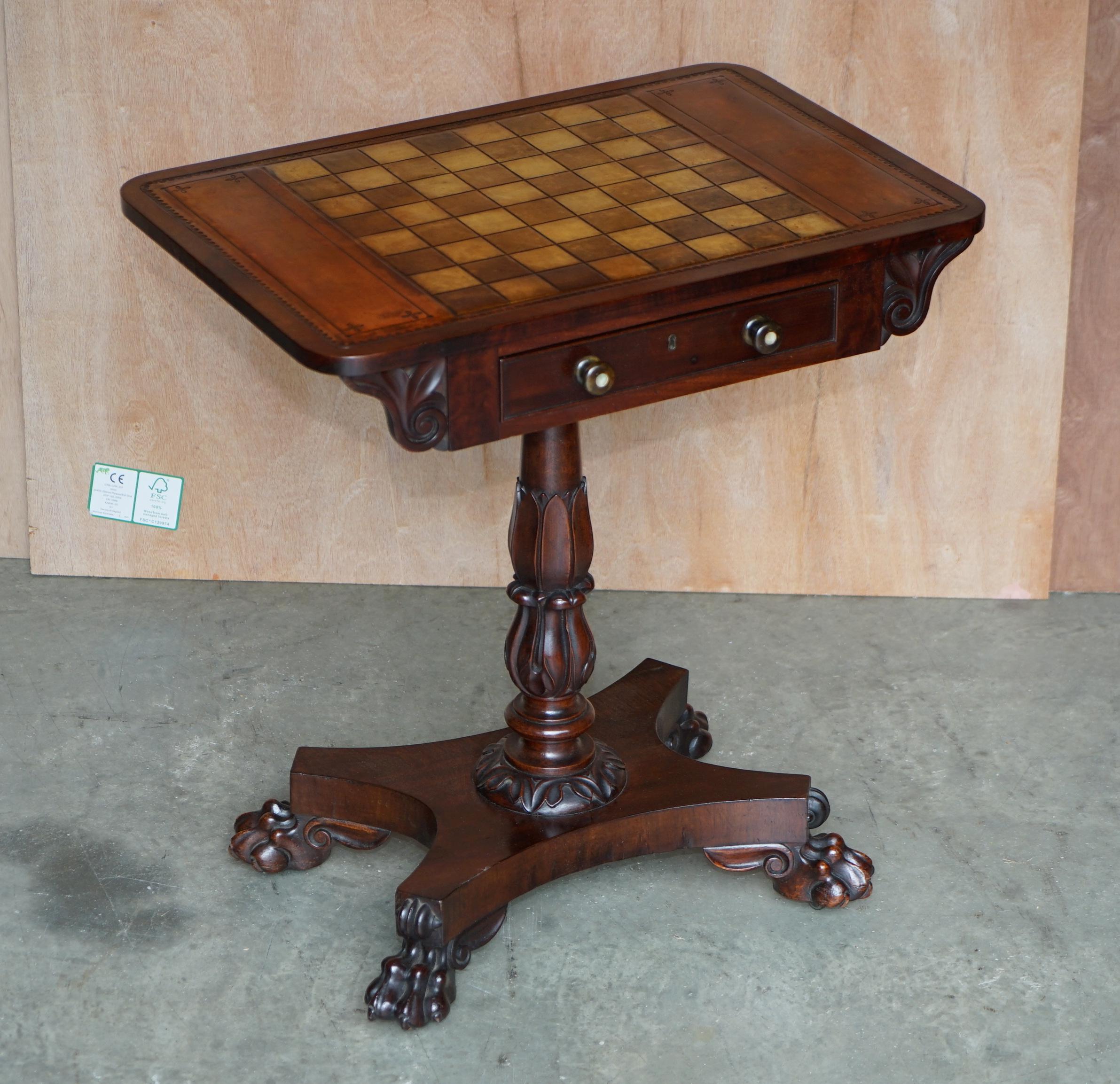 We are delighted to offer this restored exquisite hand made in England William IV circa 1830 mahogany occasional table with brown leather chessboard top.

A very rare example, I have never seen this table in Mahogany before and never with the