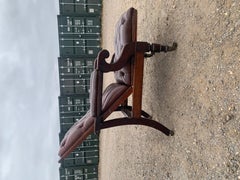 Rare William IV Leather Reclining Bergere Library Chair On Original Brass Castor