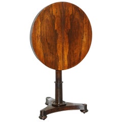 Rare William IV Rosewood Round Tilt-Top Card Side Occasional Wine Lamp End Table