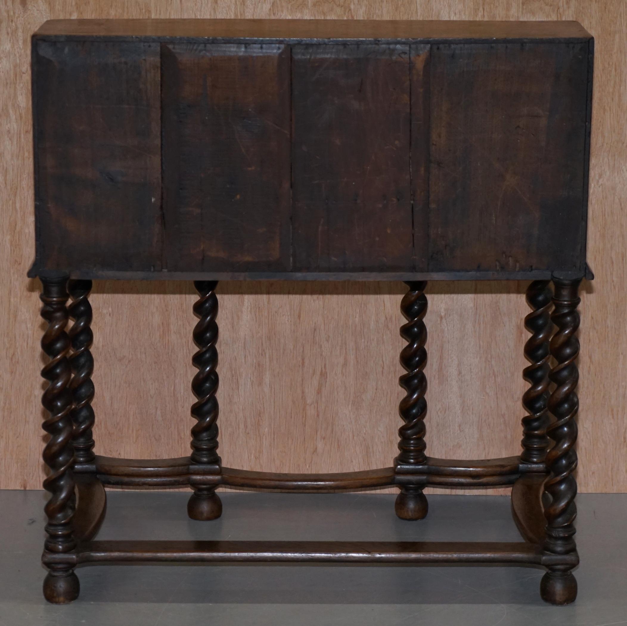 Rare William & Mary circa 1690 English Oak Barley Twist Bureau Desk on Stand 7