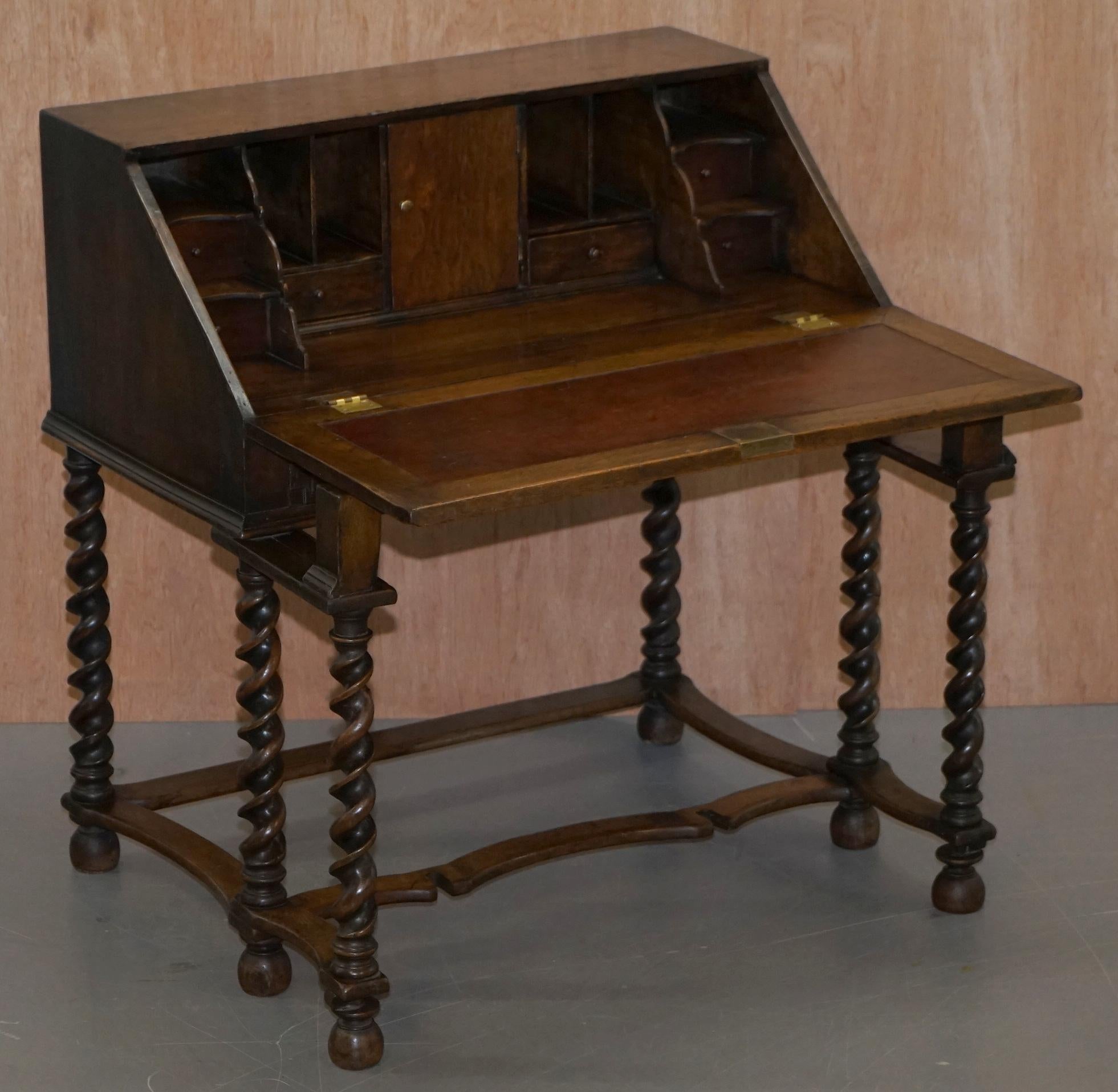 Rare William & Mary circa 1690 English Oak Barley Twist Bureau Desk on Stand 12